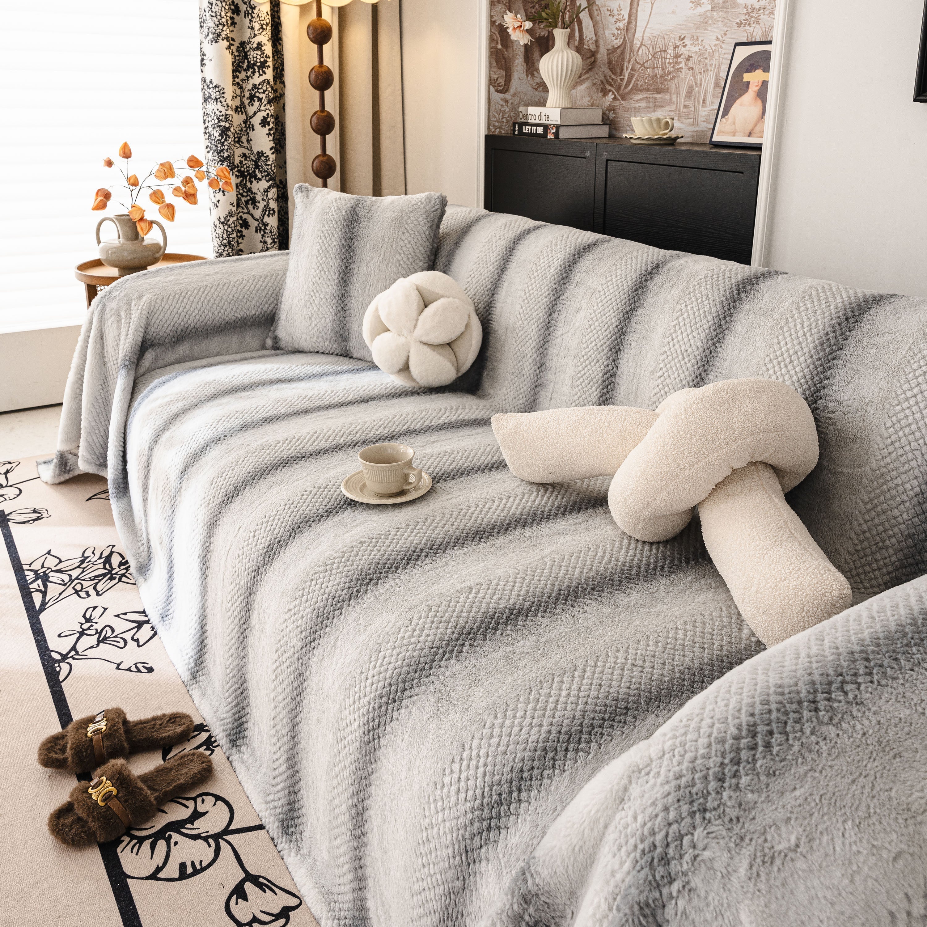 Faux Fur Sofa Cover Washable Furniture Protector for Sectional Warm & Fuzzy Slipcover - Image 16