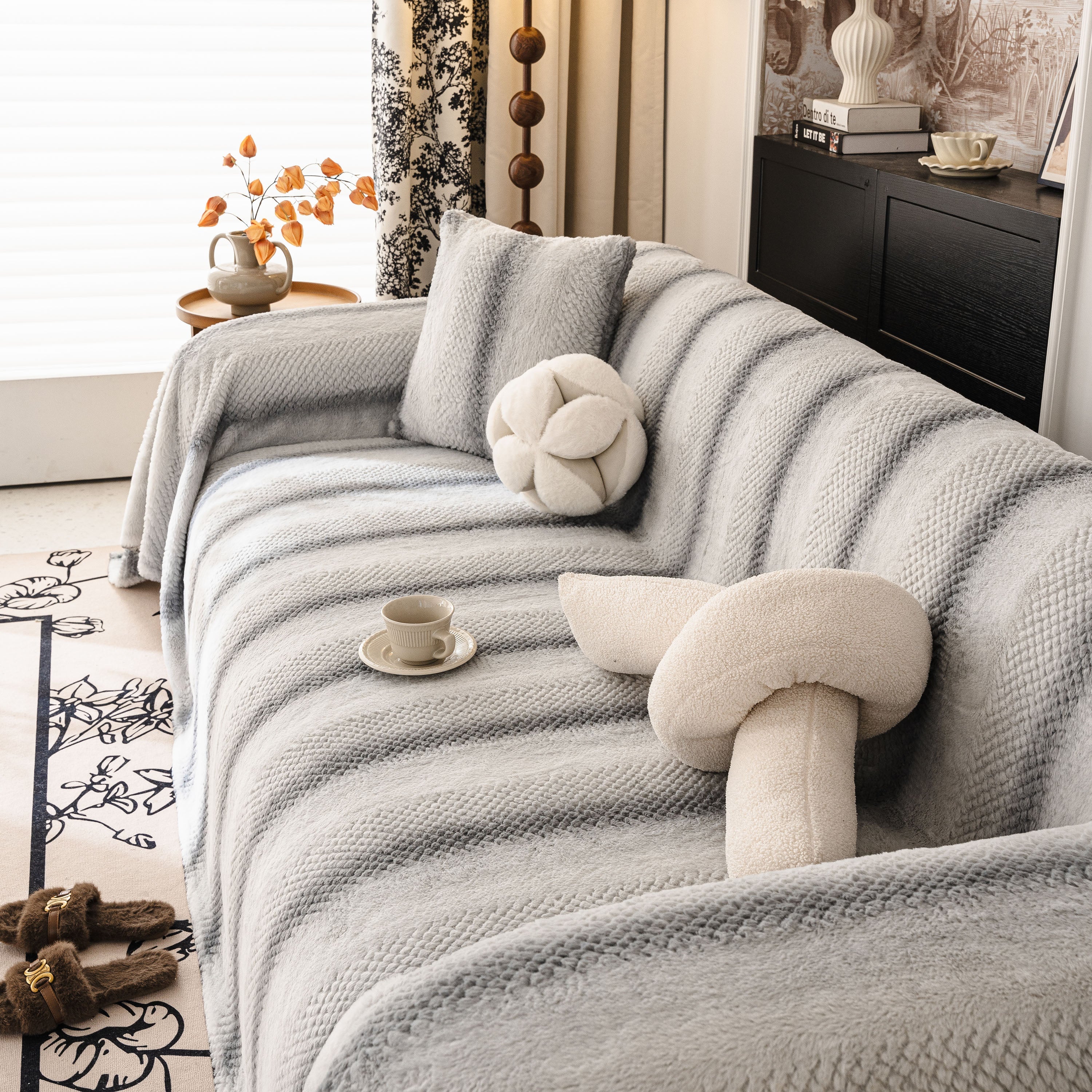 Faux Fur Sofa Cover Washable Furniture Protector for Sectional Warm & Fuzzy Slipcover - Image 18