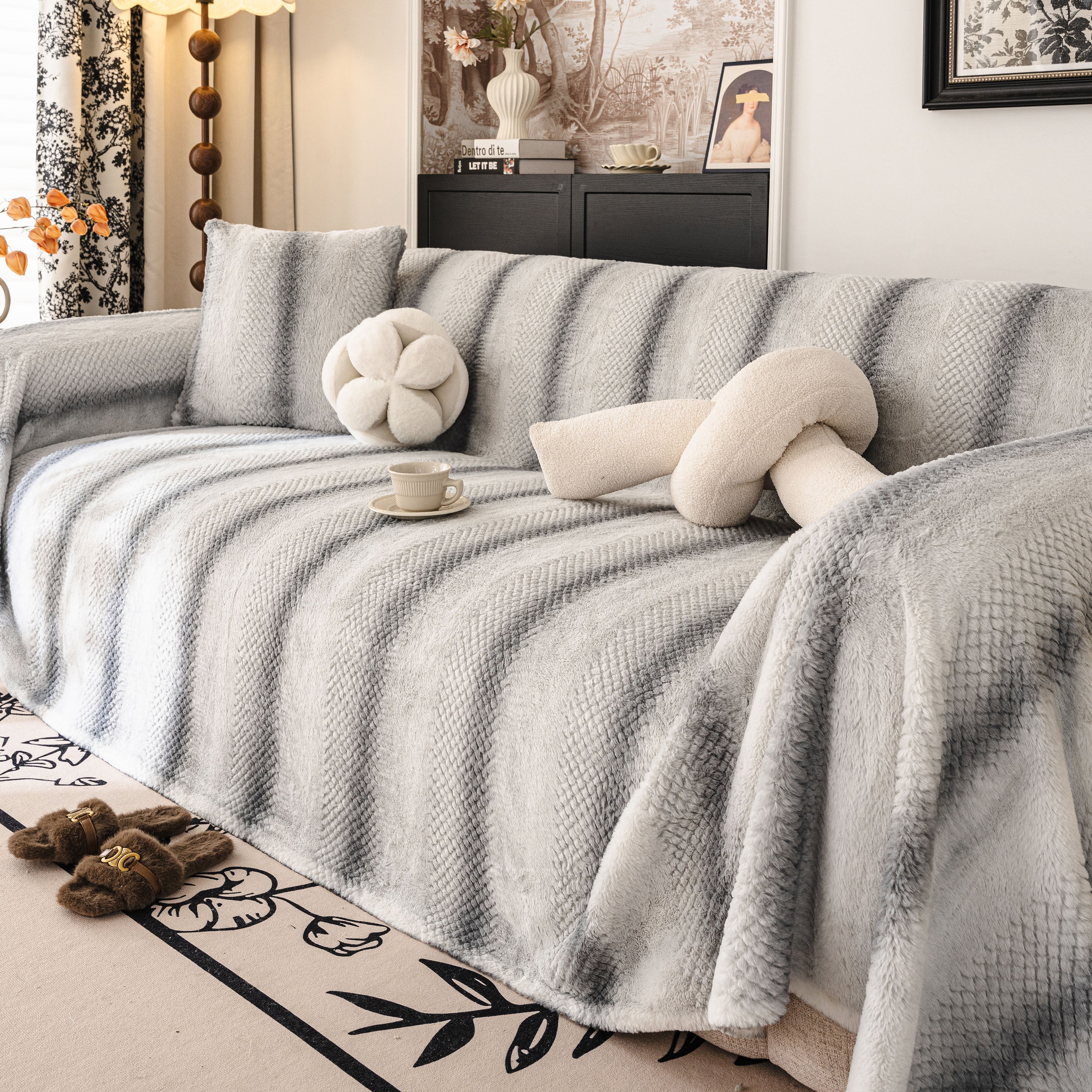 Faux Fur Sofa Cover Washable Furniture Protector for Sectional Warm & Fuzzy Slipcover - Image 20