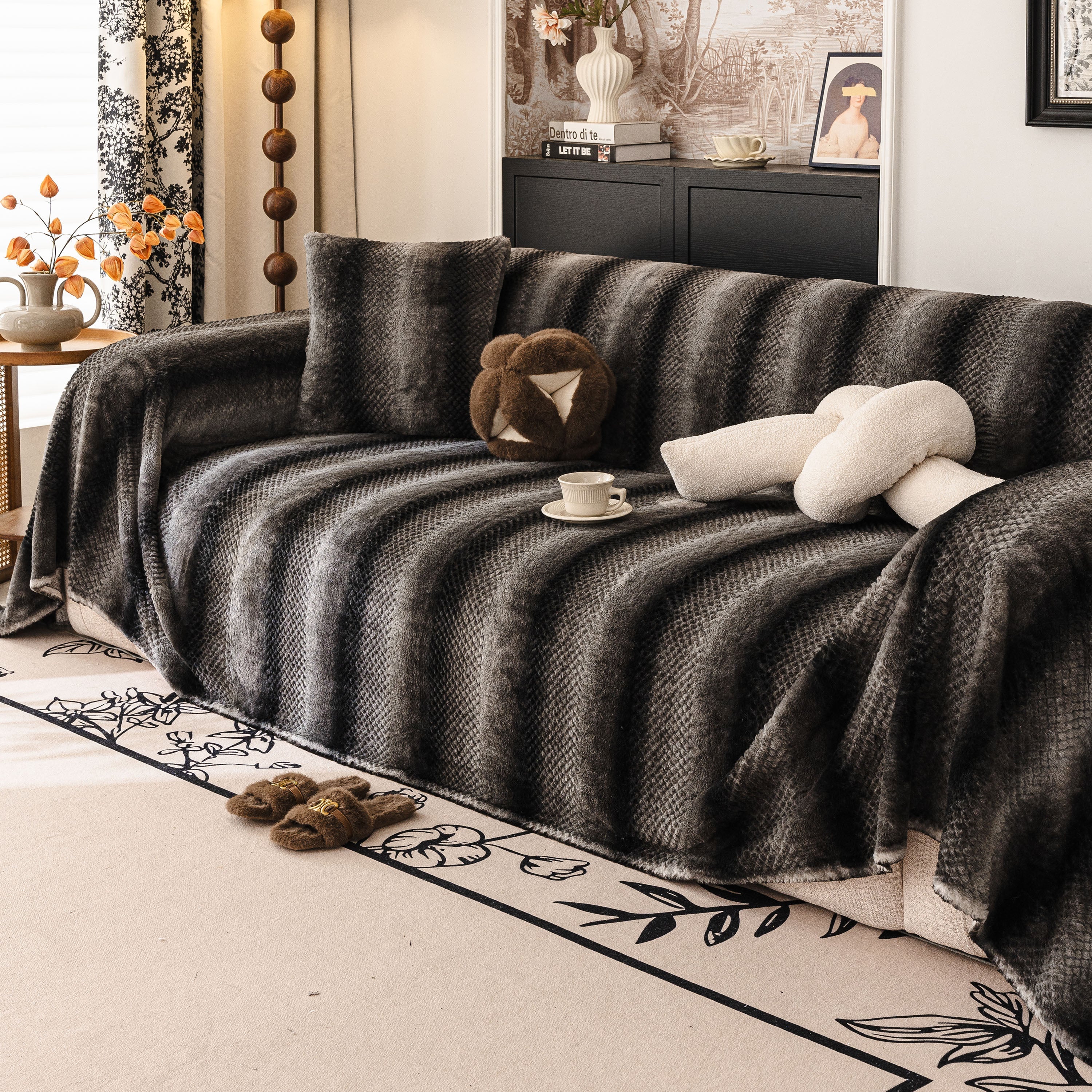 Faux Fur Sofa Cover Washable Furniture Protector for Sectional Warm & Fuzzy Slipcover - Image 21