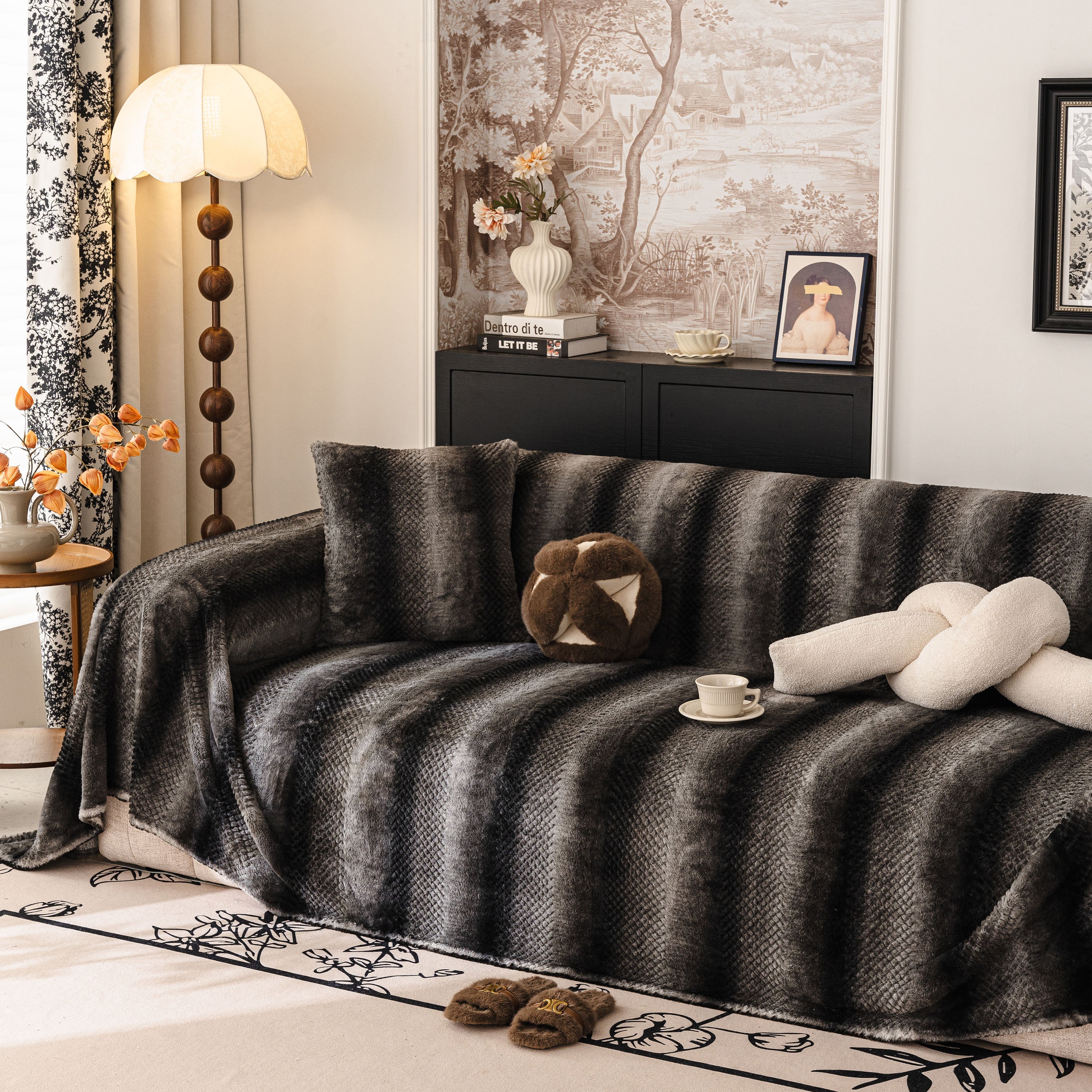 Faux Fur Sofa Cover Washable Furniture Protector for Sectional Warm & Fuzzy Slipcover - Image 24