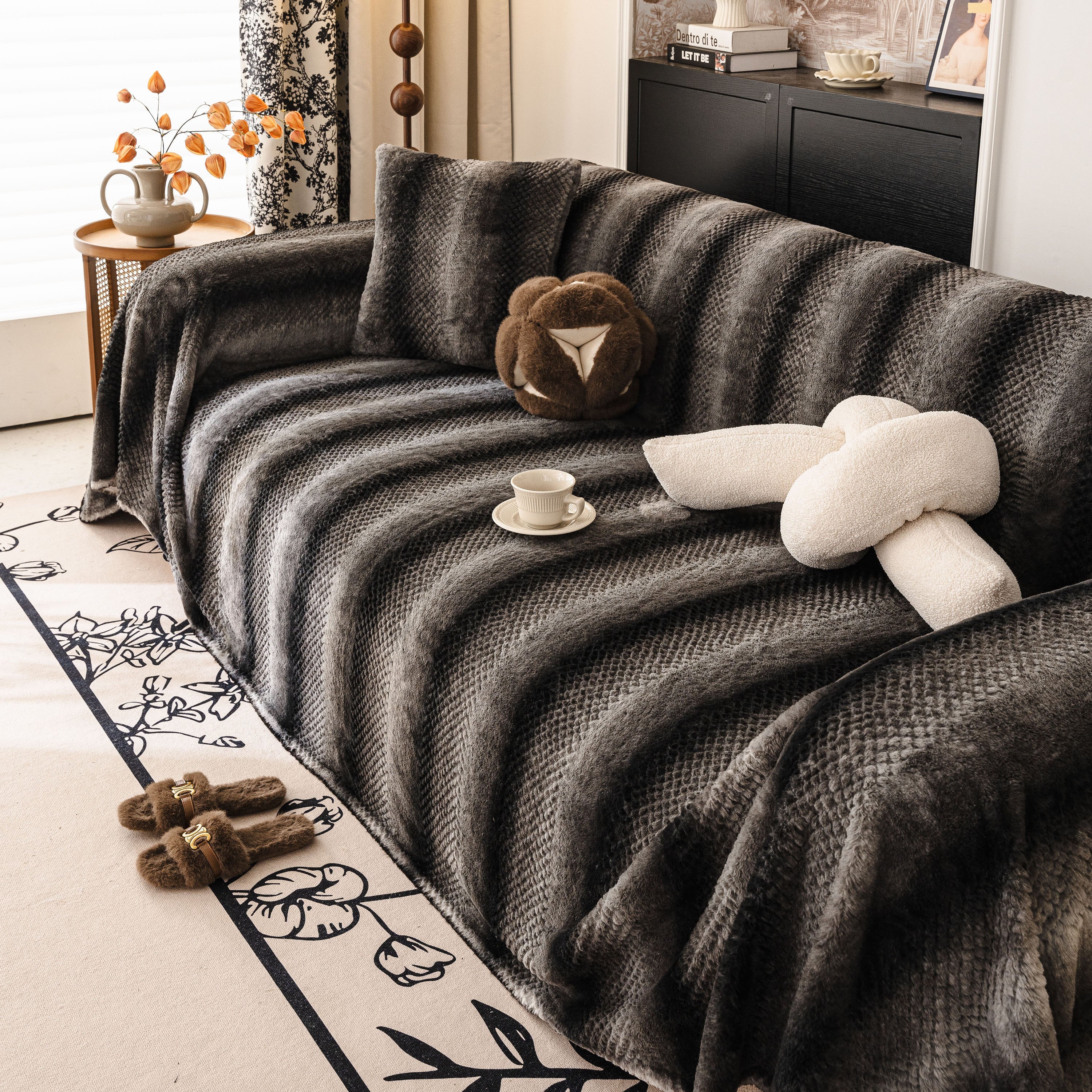 Faux Fur Sofa Cover Washable Furniture Protector for Sectional Warm & Fuzzy Slipcover - Image 25