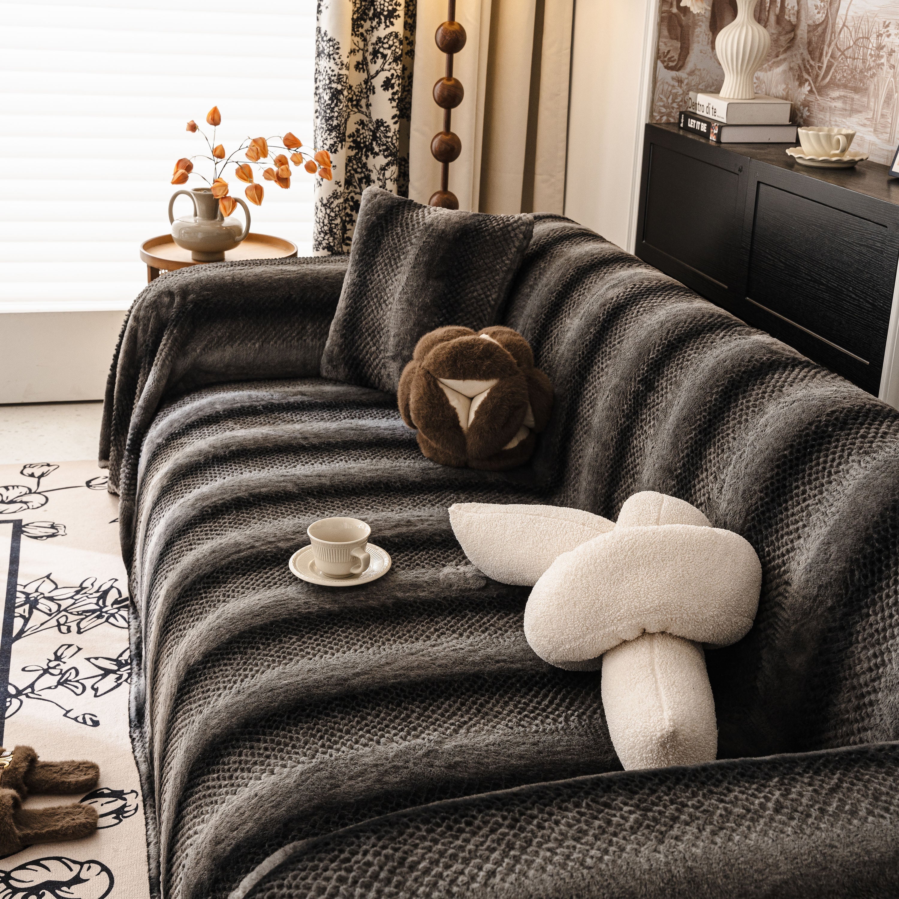 Faux Fur Sofa Cover Washable Furniture Protector for Sectional Warm & Fuzzy Slipcover - Image 26