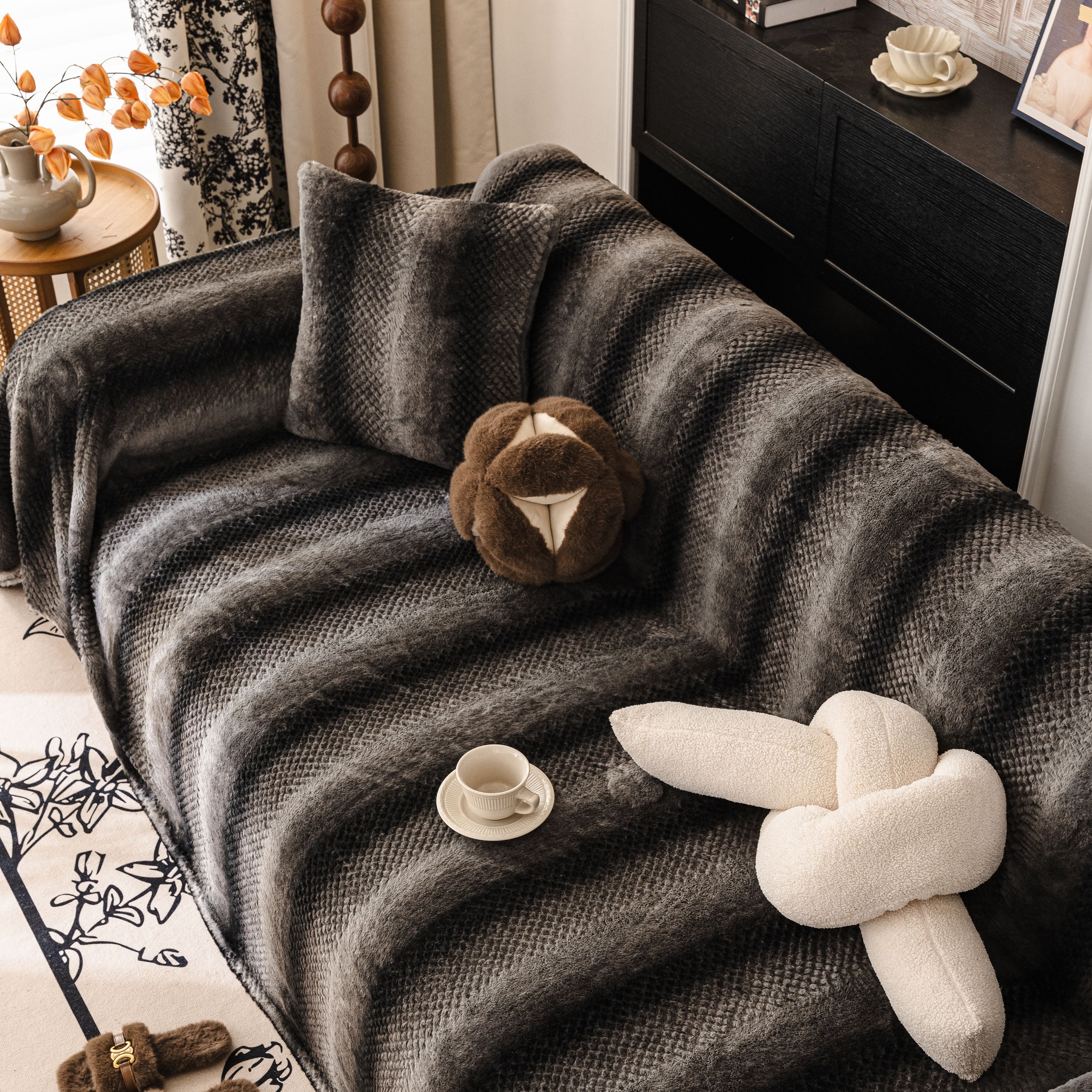 Faux Fur Sofa Cover Washable Furniture Protector for Sectional Warm & Fuzzy Slipcover - Image 28