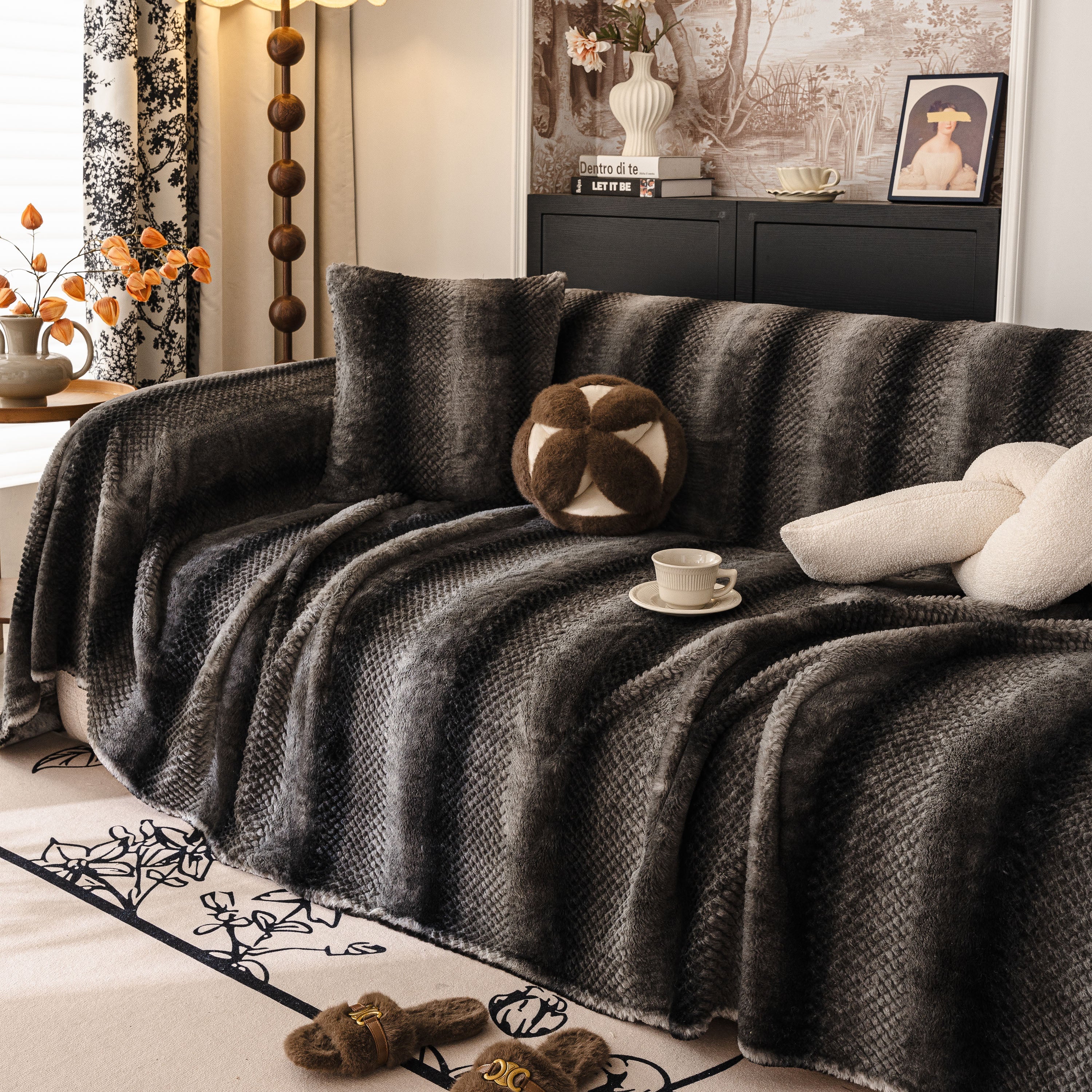 Faux Fur Sofa Cover Washable Furniture Protector for Sectional Warm & Fuzzy Slipcover - Image 32