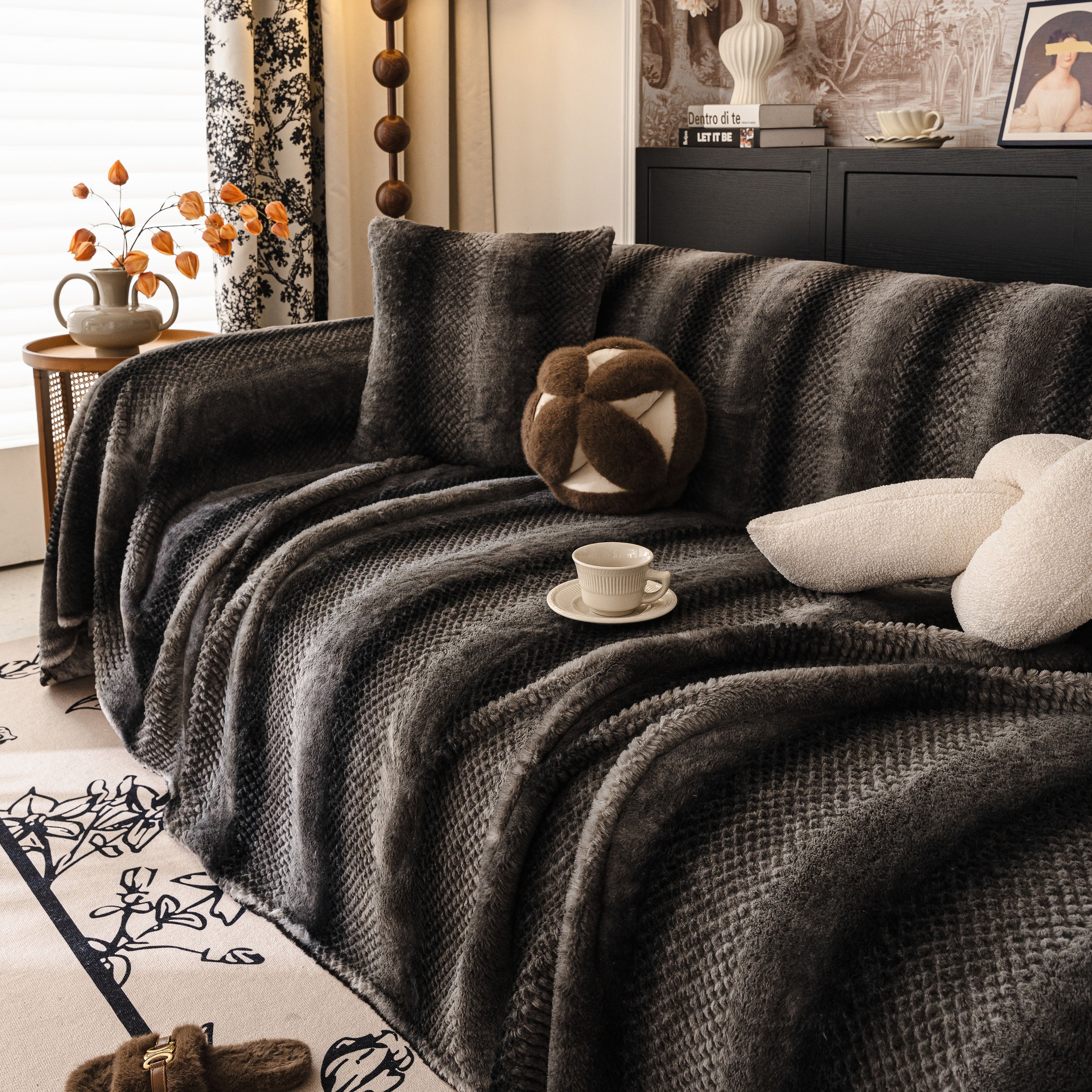 Faux Fur Sofa Cover Washable Furniture Protector for Sectional Warm & Fuzzy Slipcover - Image 33
