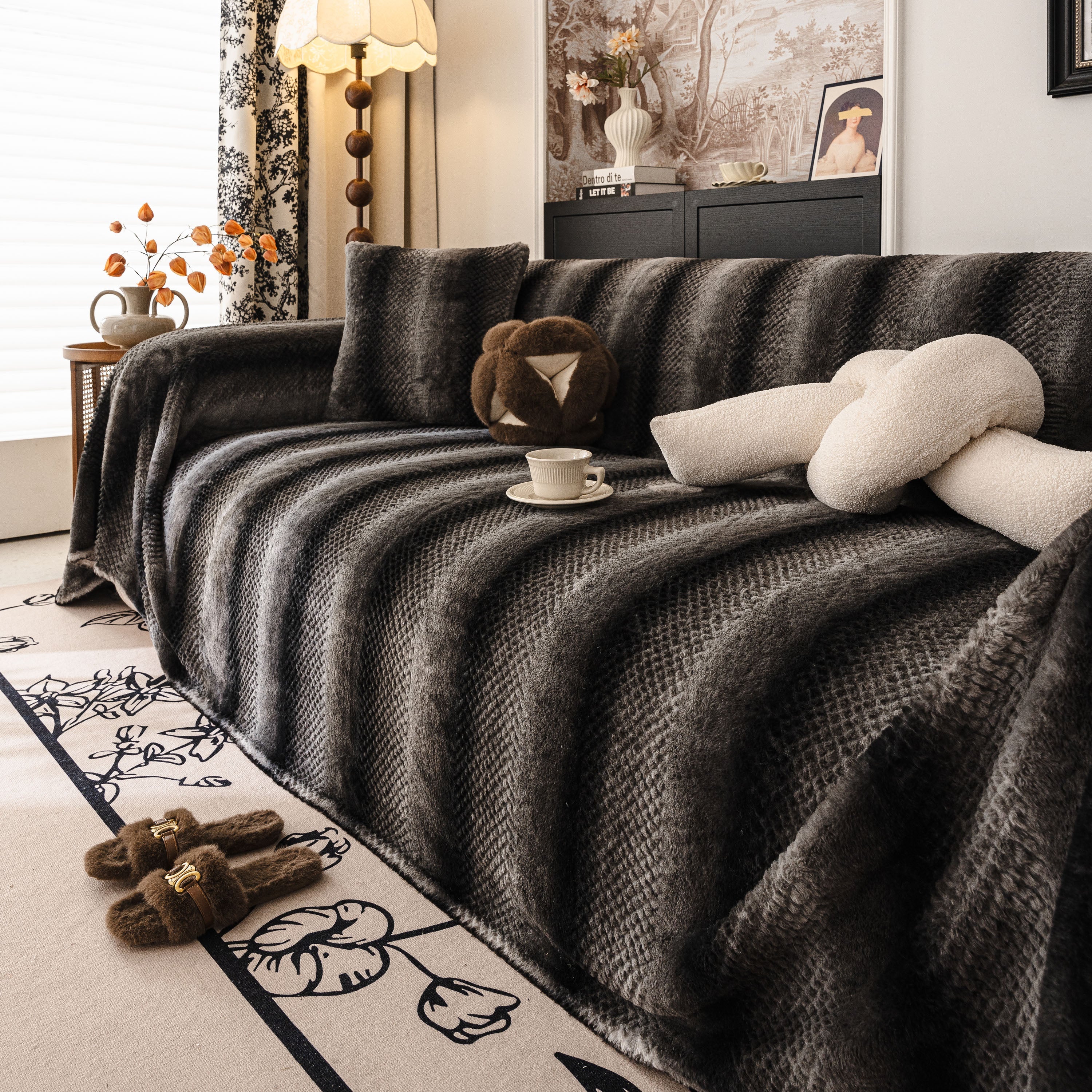 Faux Fur Sofa Cover Washable Furniture Protector for Sectional Warm & Fuzzy Slipcover - Image 37