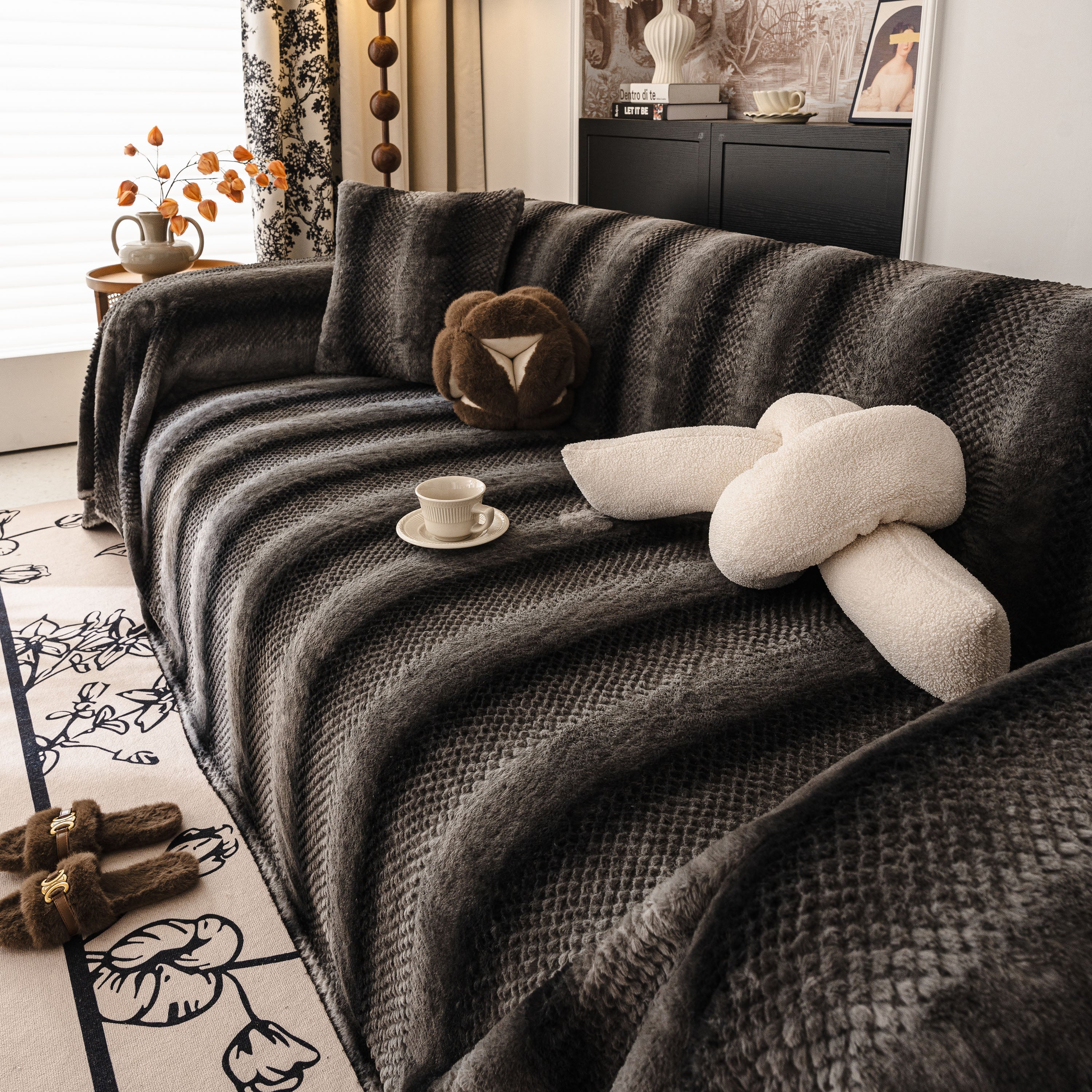 Faux Fur Sofa Cover Washable Furniture Protector for Sectional Warm & Fuzzy Slipcover - Image 38