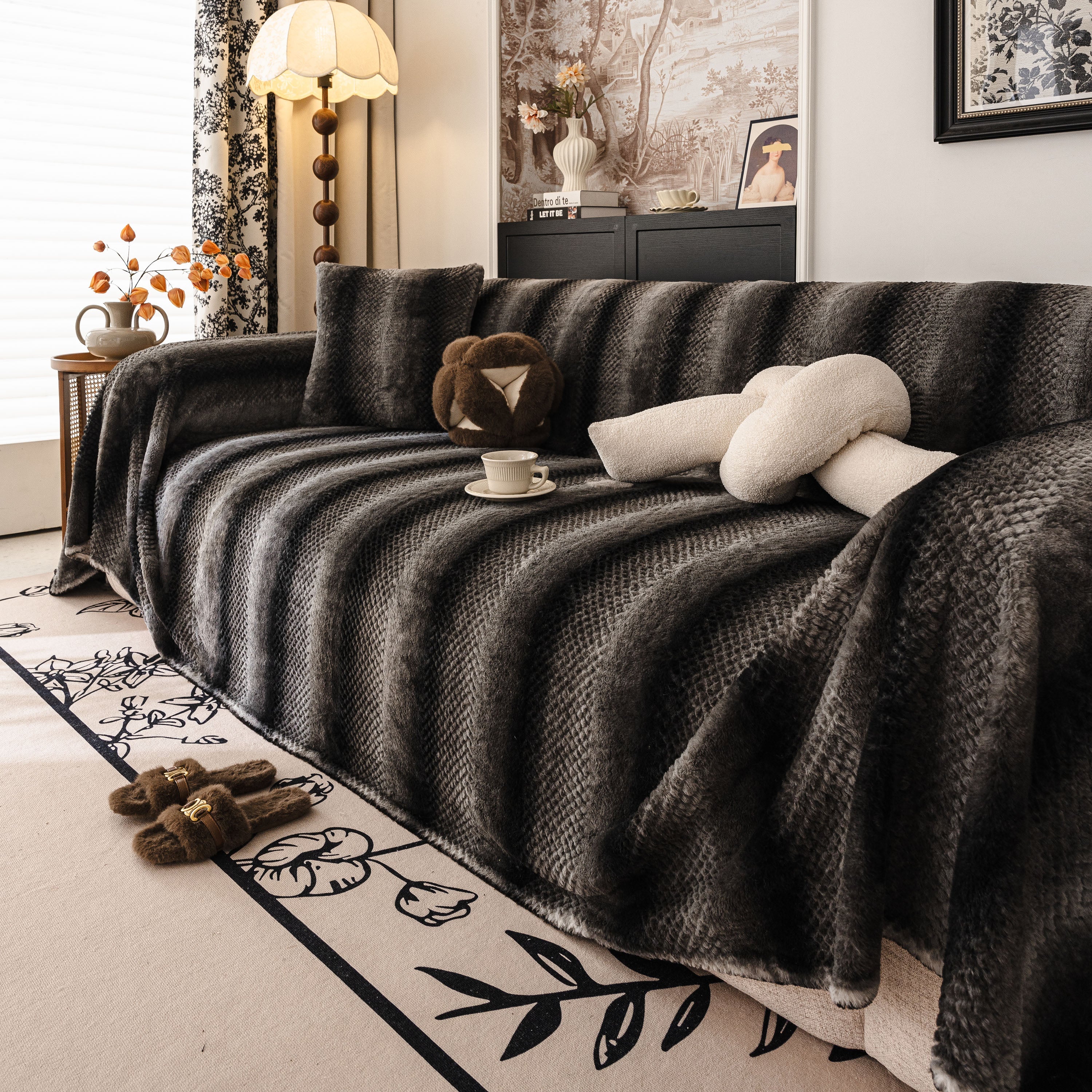 Faux Fur Sofa Cover Washable Furniture Protector for Sectional Warm & Fuzzy Slipcover - Image 39