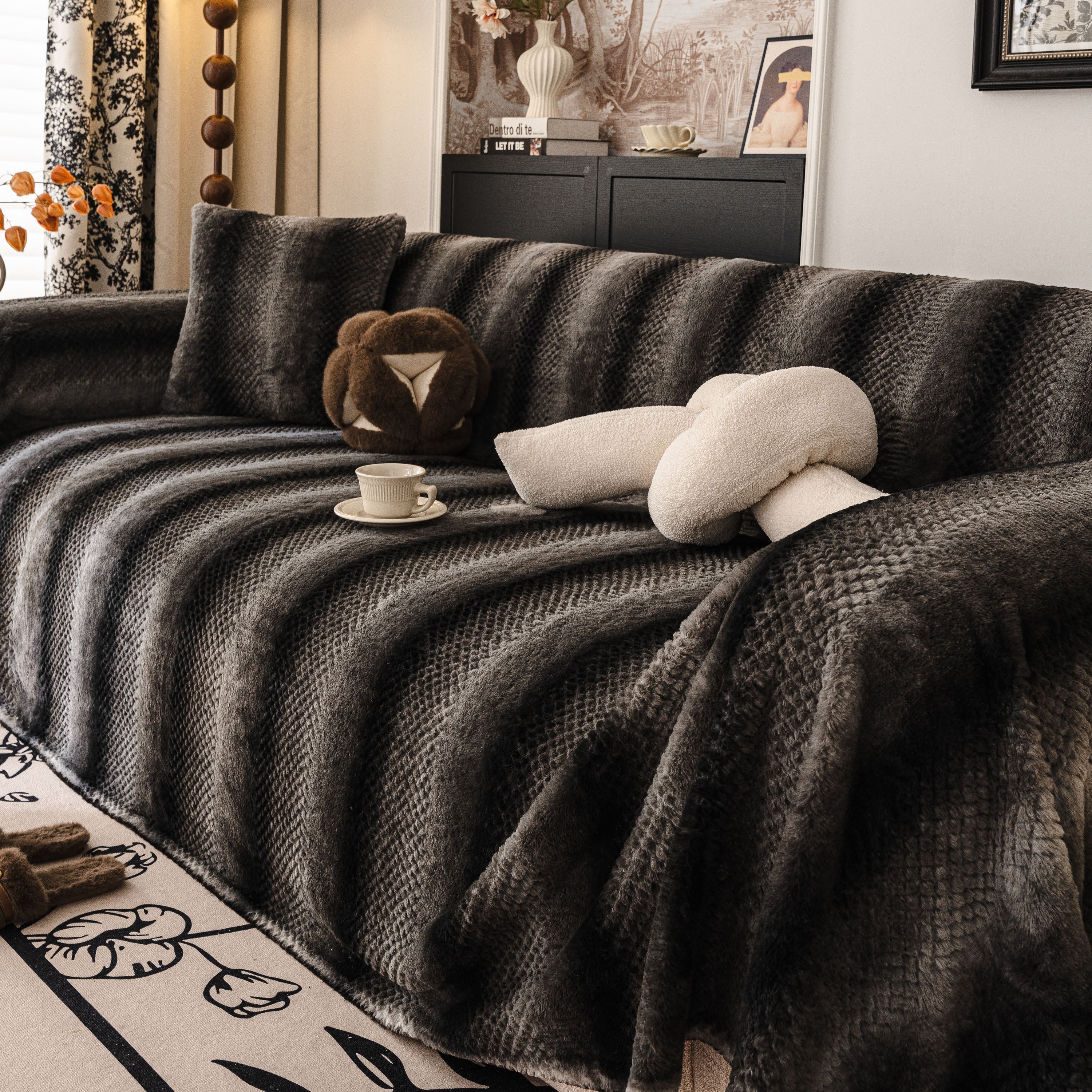 Faux Fur Sofa Cover Washable Furniture Protector for Sectional Warm & Fuzzy Slipcover - Image 40