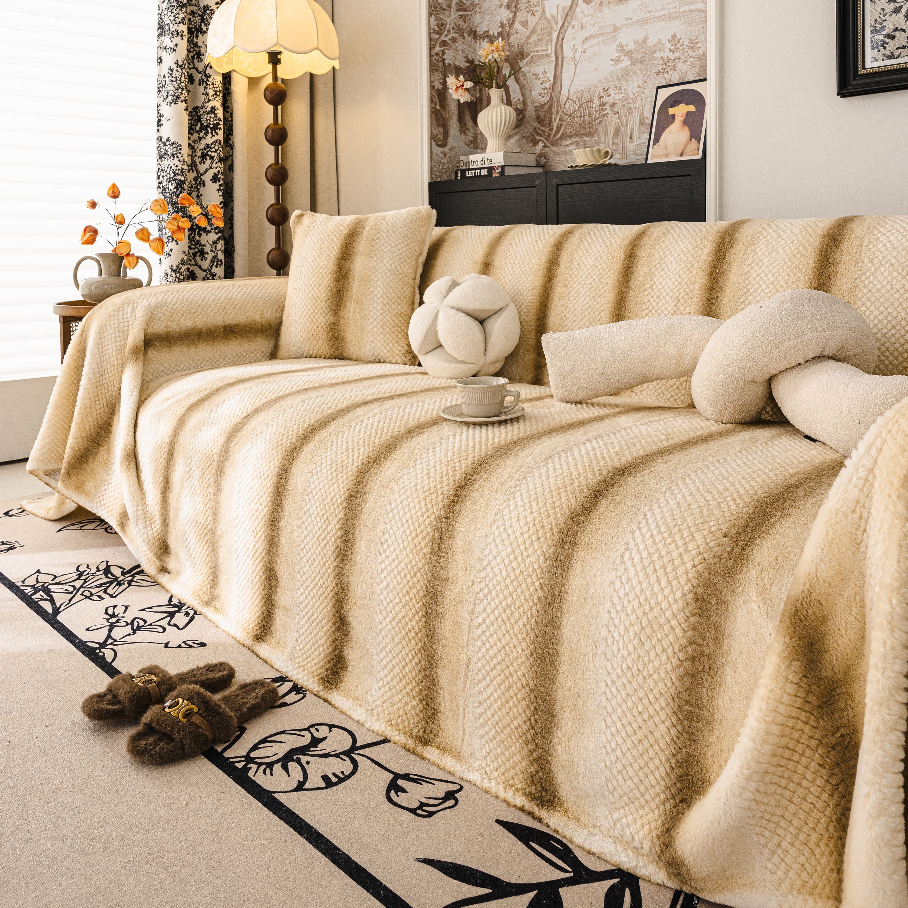 Faux Fur Sofa Cover Washable Furniture Protector for Sectional Warm & Fuzzy Slipcover - Image 41