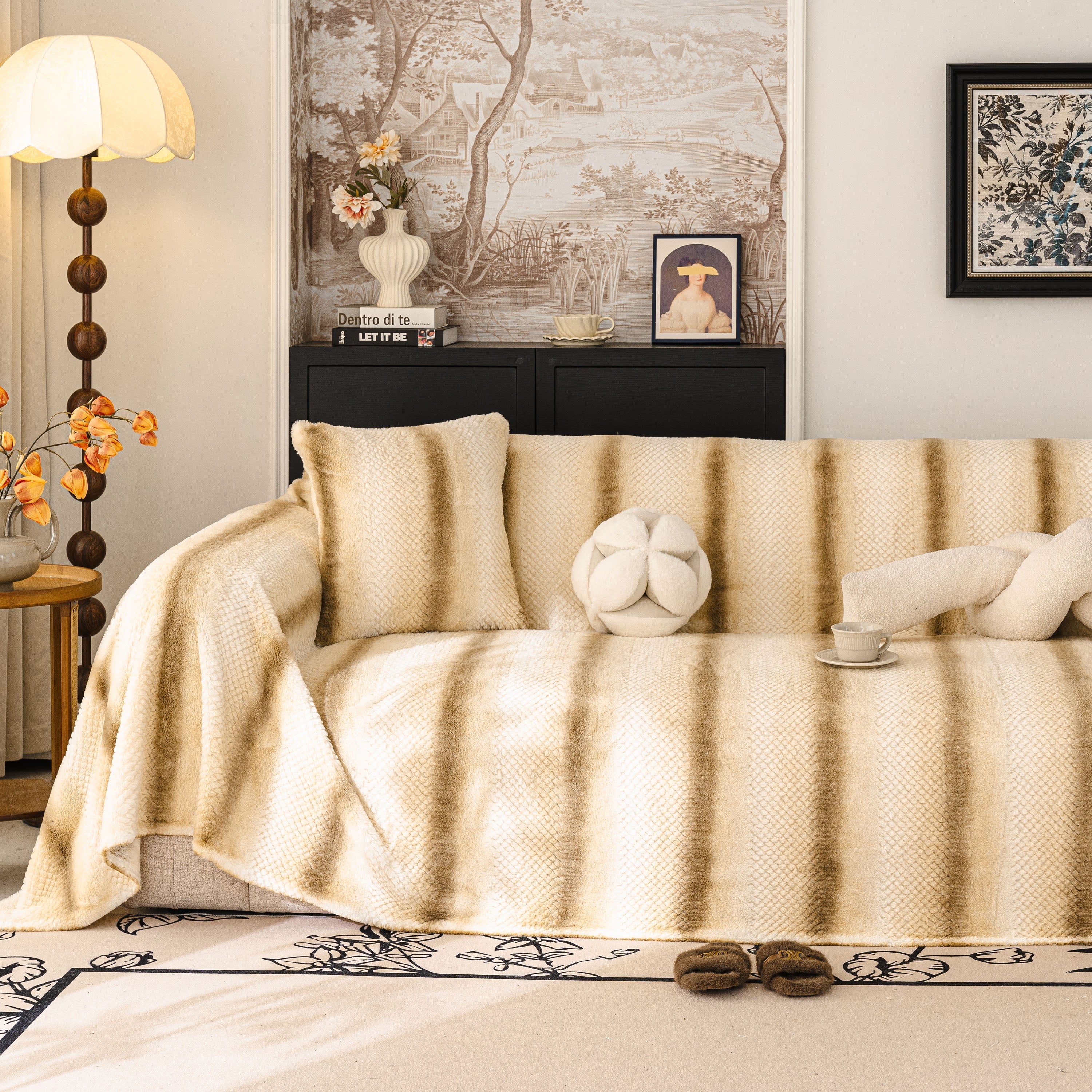Faux Fur Sofa Cover Washable Furniture Protector for Sectional Warm & Fuzzy Slipcover - Image 42