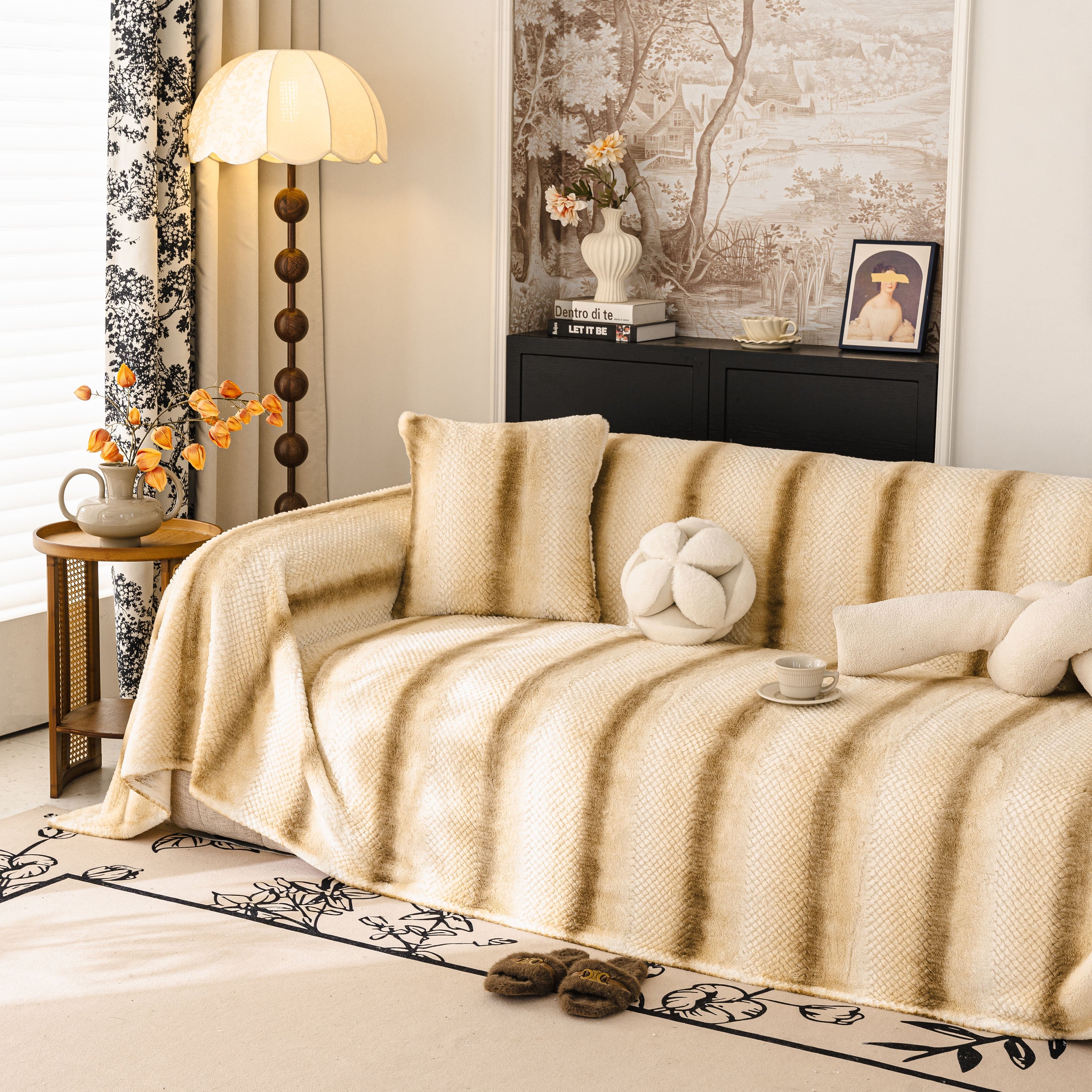 Faux Fur Sofa Cover Washable Furniture Protector for Sectional Warm & Fuzzy Slipcover - Image 44