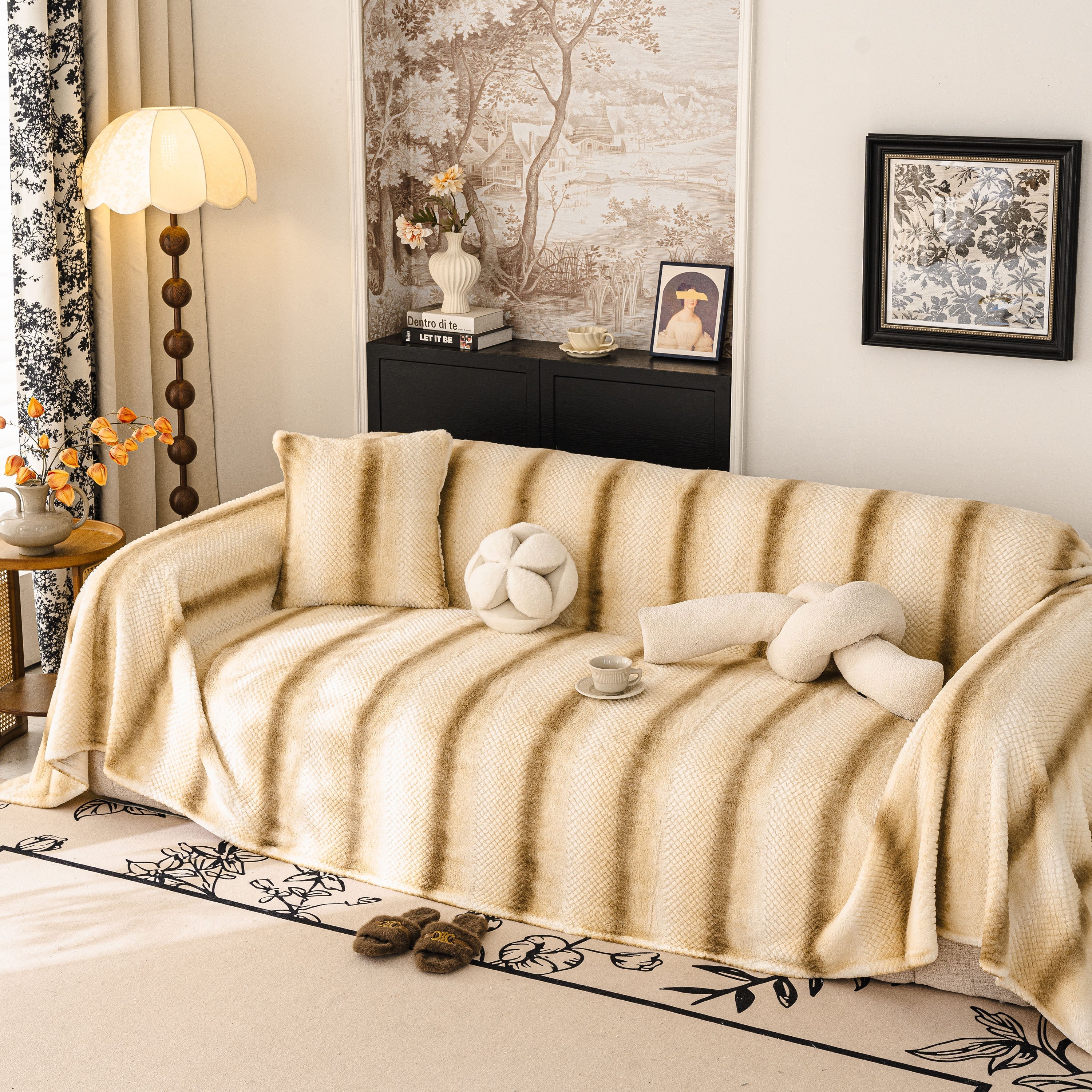 Faux Fur Sofa Cover Washable Furniture Protector for Sectional Warm & Fuzzy Slipcover - Image 45