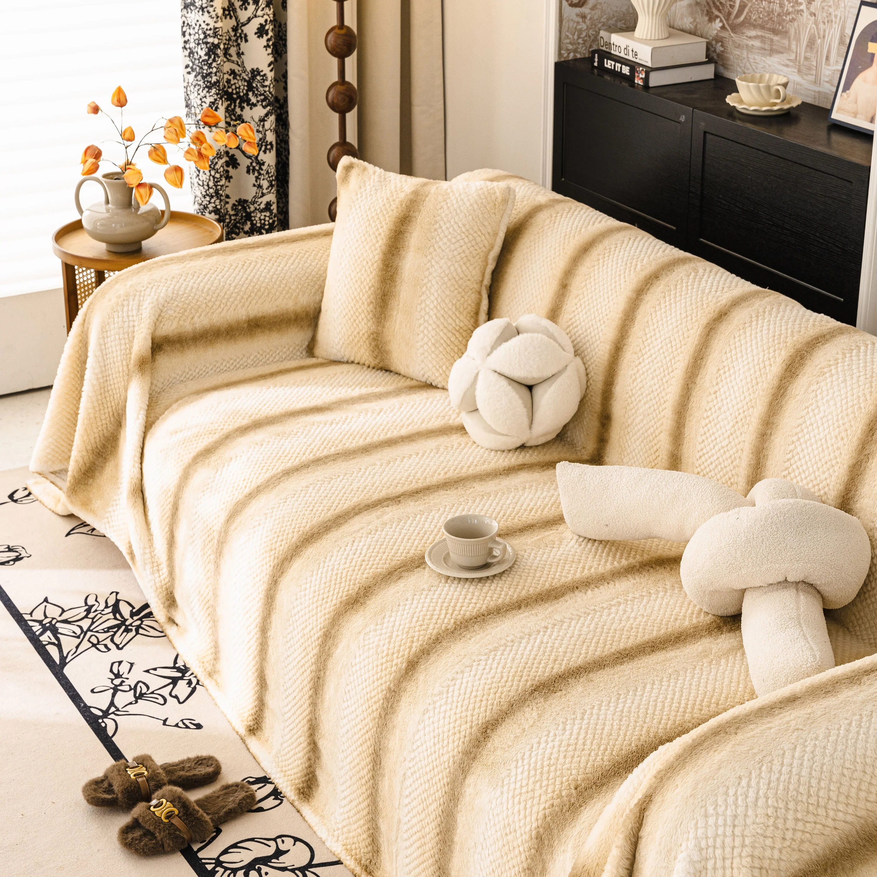 Faux Fur Sofa Cover Washable Furniture Protector for Sectional Warm & Fuzzy Slipcover - Image 46