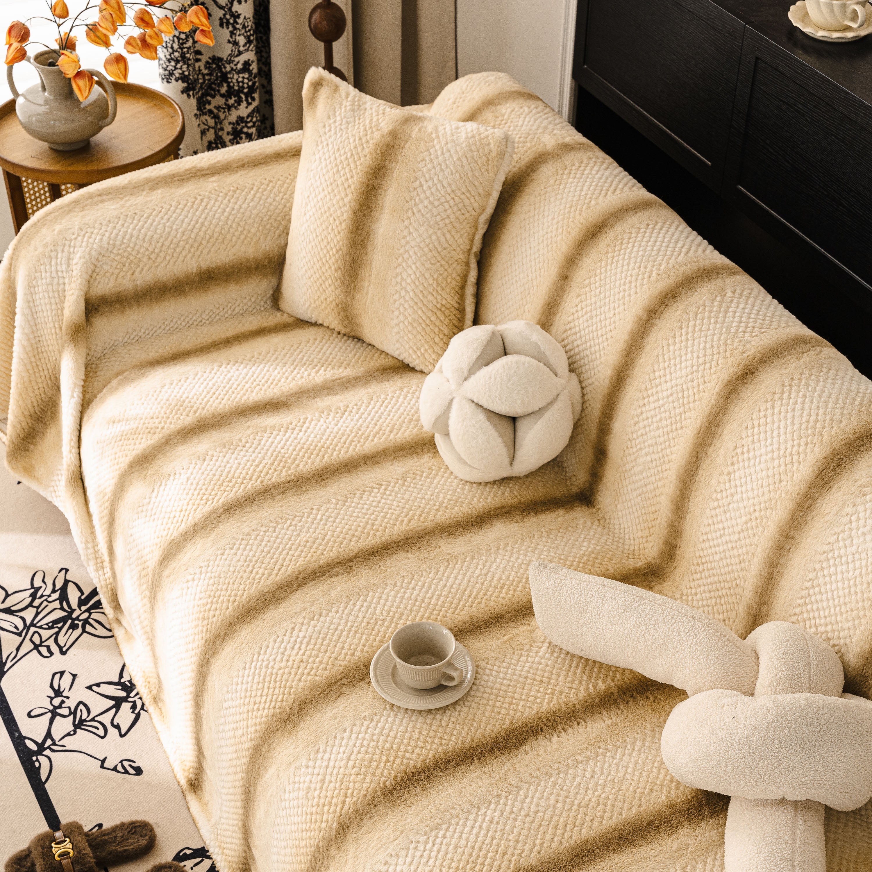 Faux Fur Sofa Cover Washable Furniture Protector for Sectional Warm & Fuzzy Slipcover - Image 47