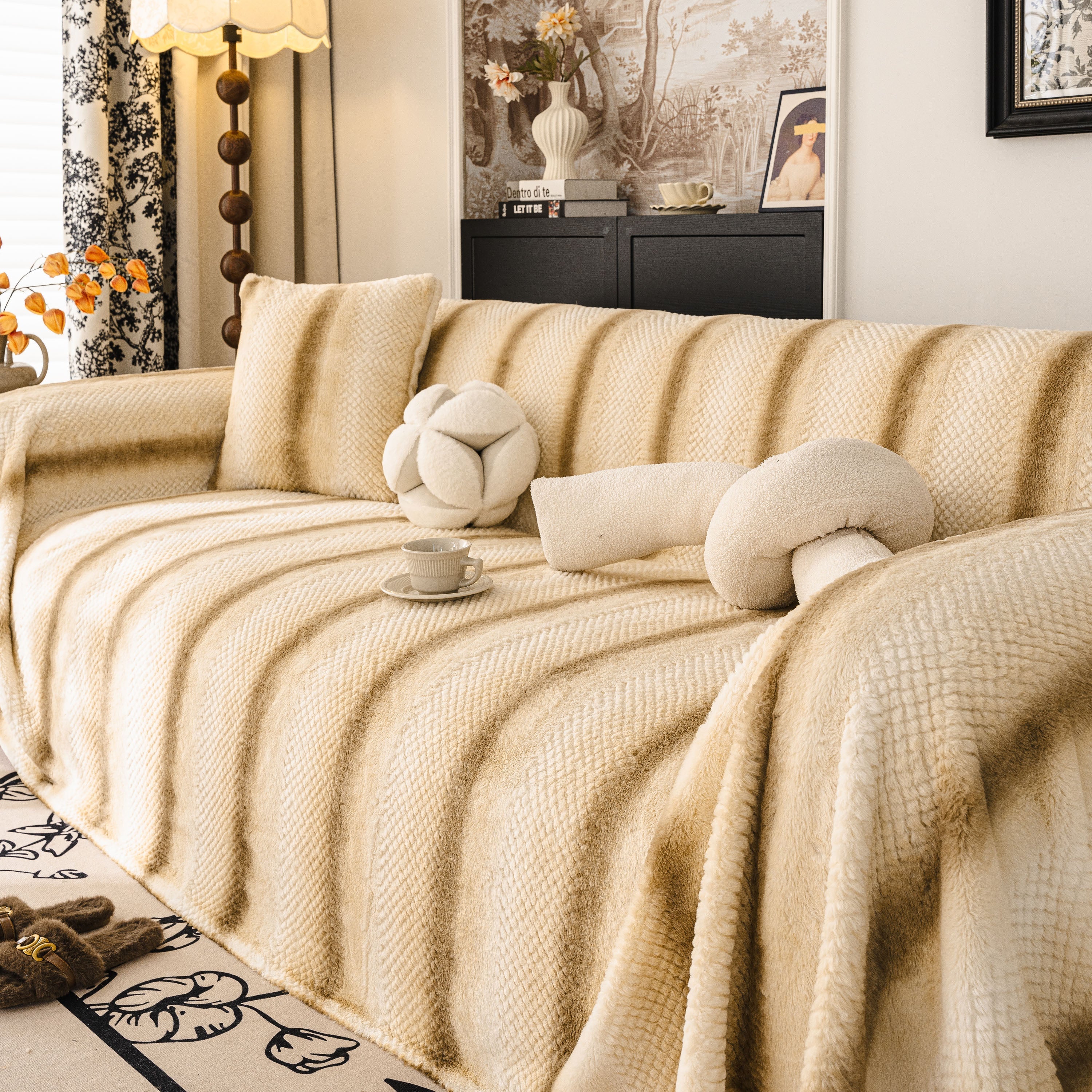 Faux Fur Sofa Cover Washable Furniture Protector for Sectional Warm & Fuzzy Slipcover - Image 48