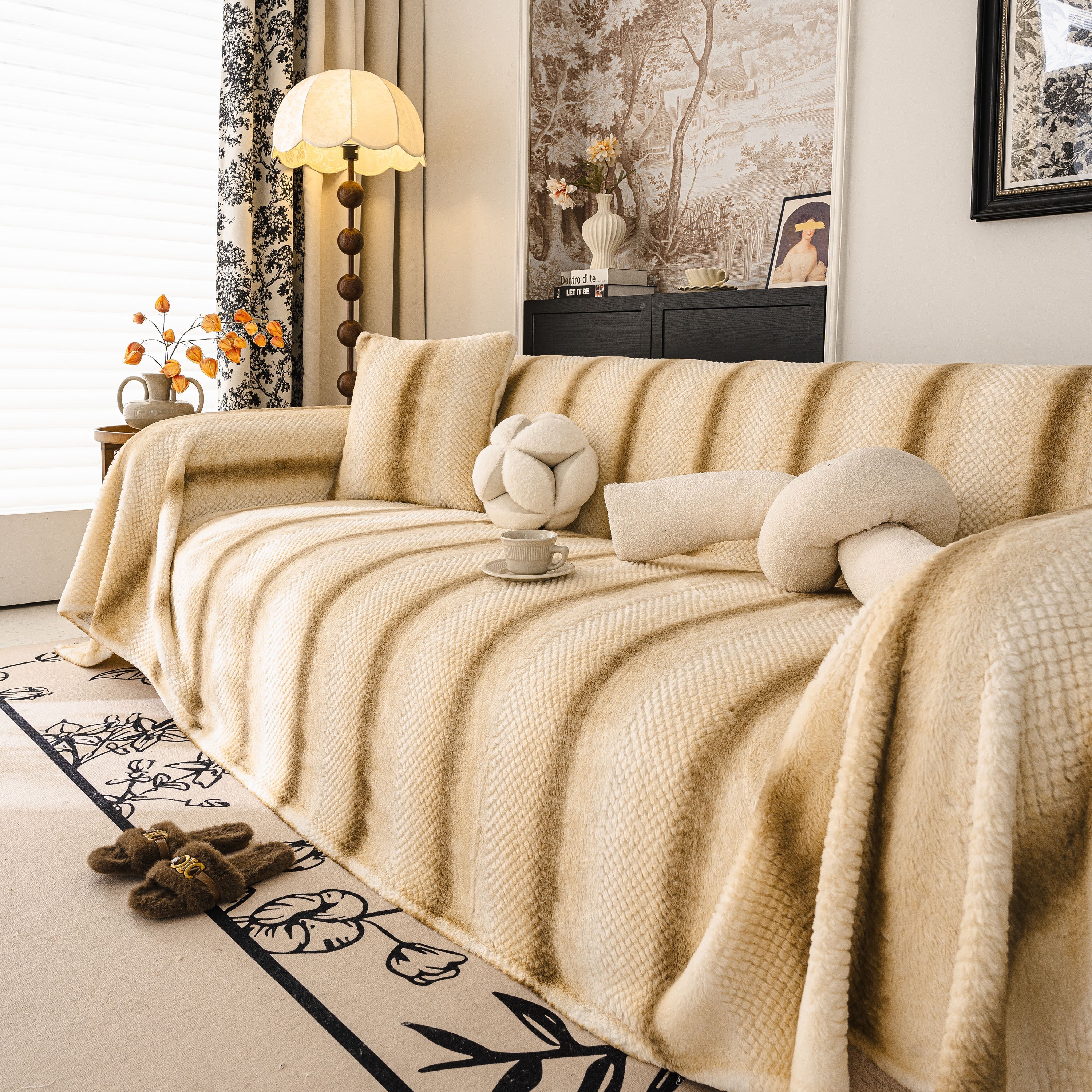 Faux Fur Sofa Cover Washable Furniture Protector for Sectional Warm & Fuzzy Slipcover - Image 49