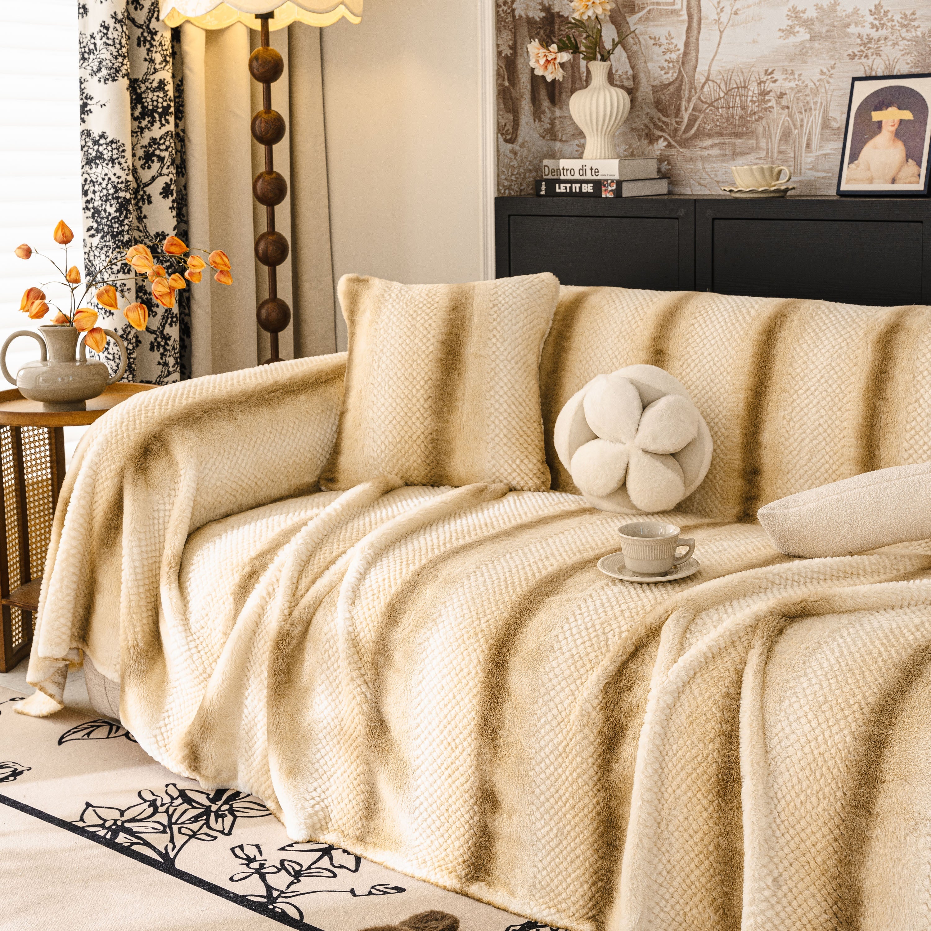 Faux Fur Sofa Cover Washable Furniture Protector for Sectional Warm & Fuzzy Slipcover - Image 53