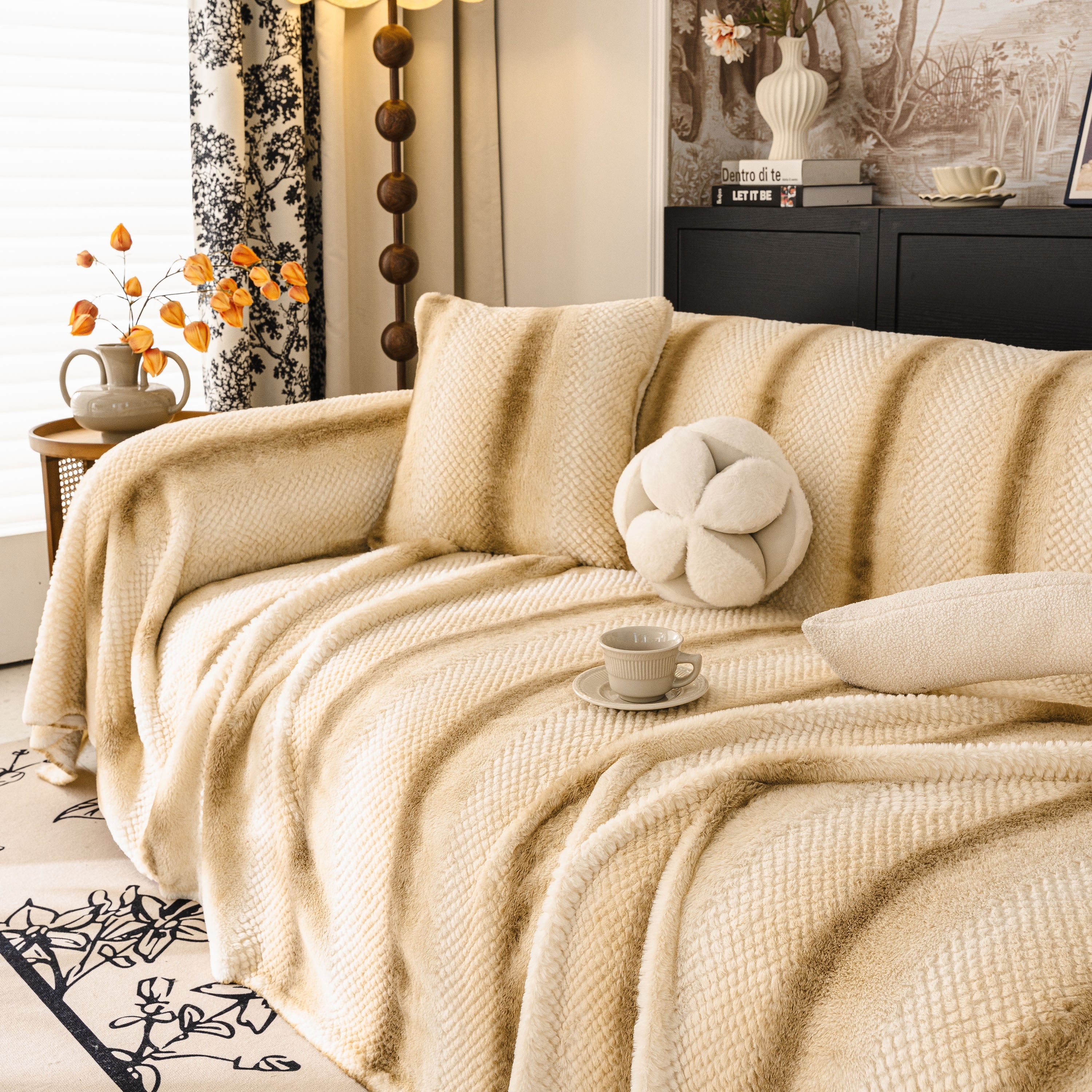 Faux Fur Sofa Cover Washable Furniture Protector for Sectional Warm & Fuzzy Slipcover - Image 54