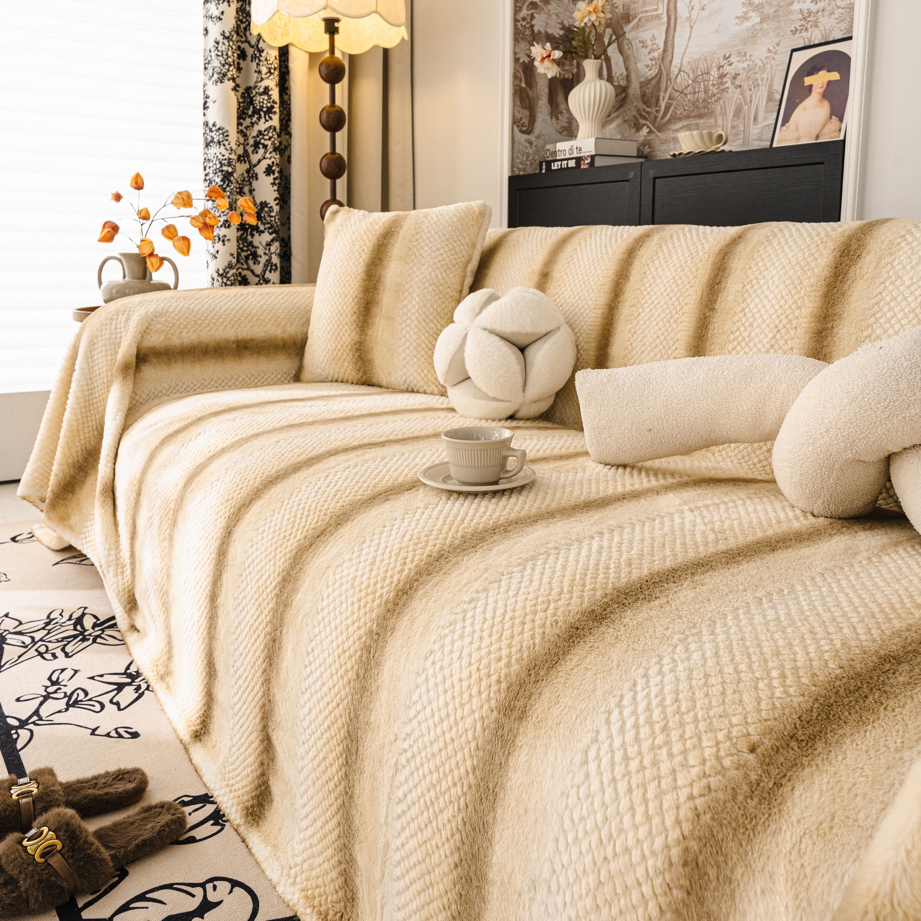 Faux Fur Sofa Cover Washable Furniture Protector for Sectional Warm & Fuzzy Slipcover - Image 60