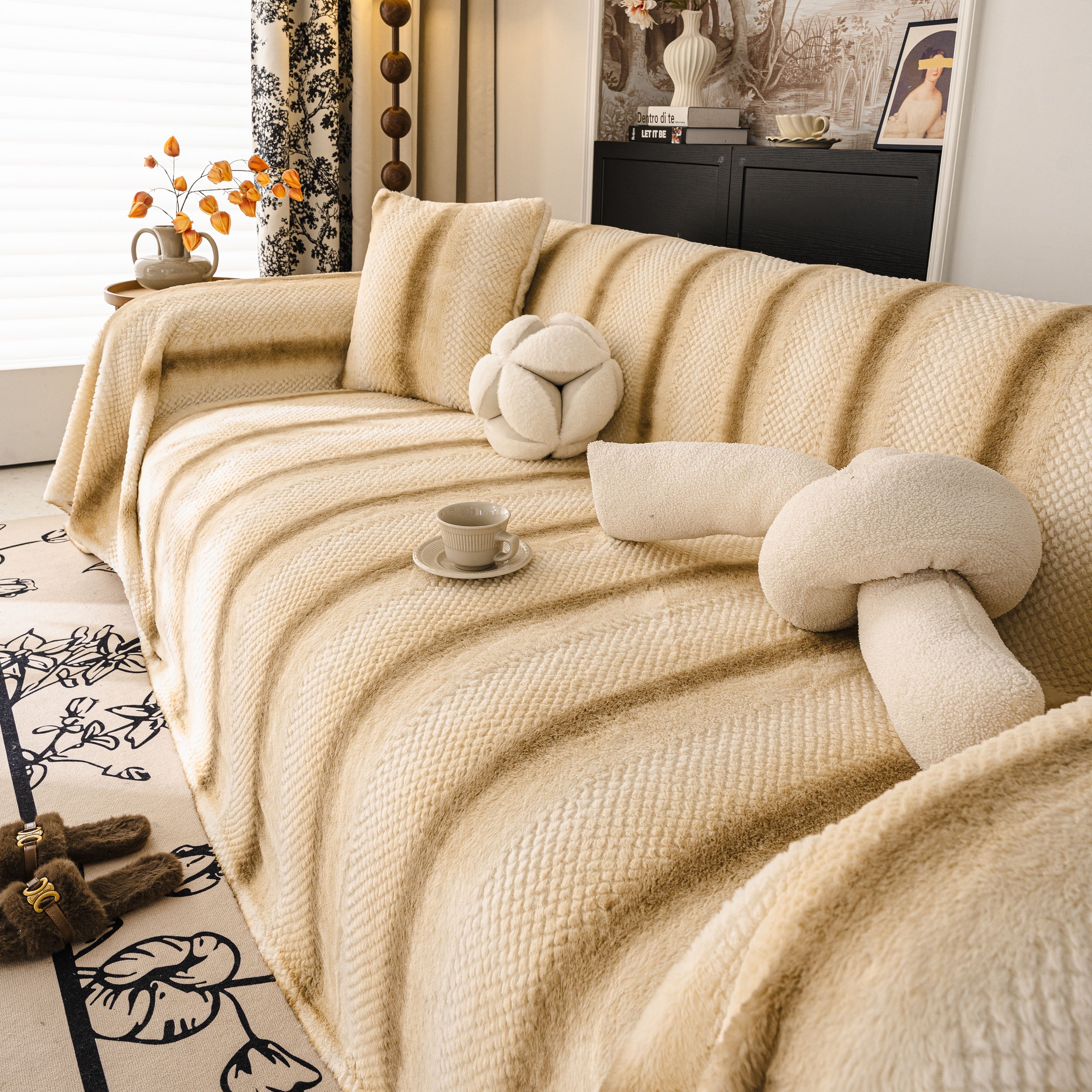 Faux Fur Sofa Cover Washable Furniture Protector for Sectional Warm & Fuzzy Slipcover - Image 61