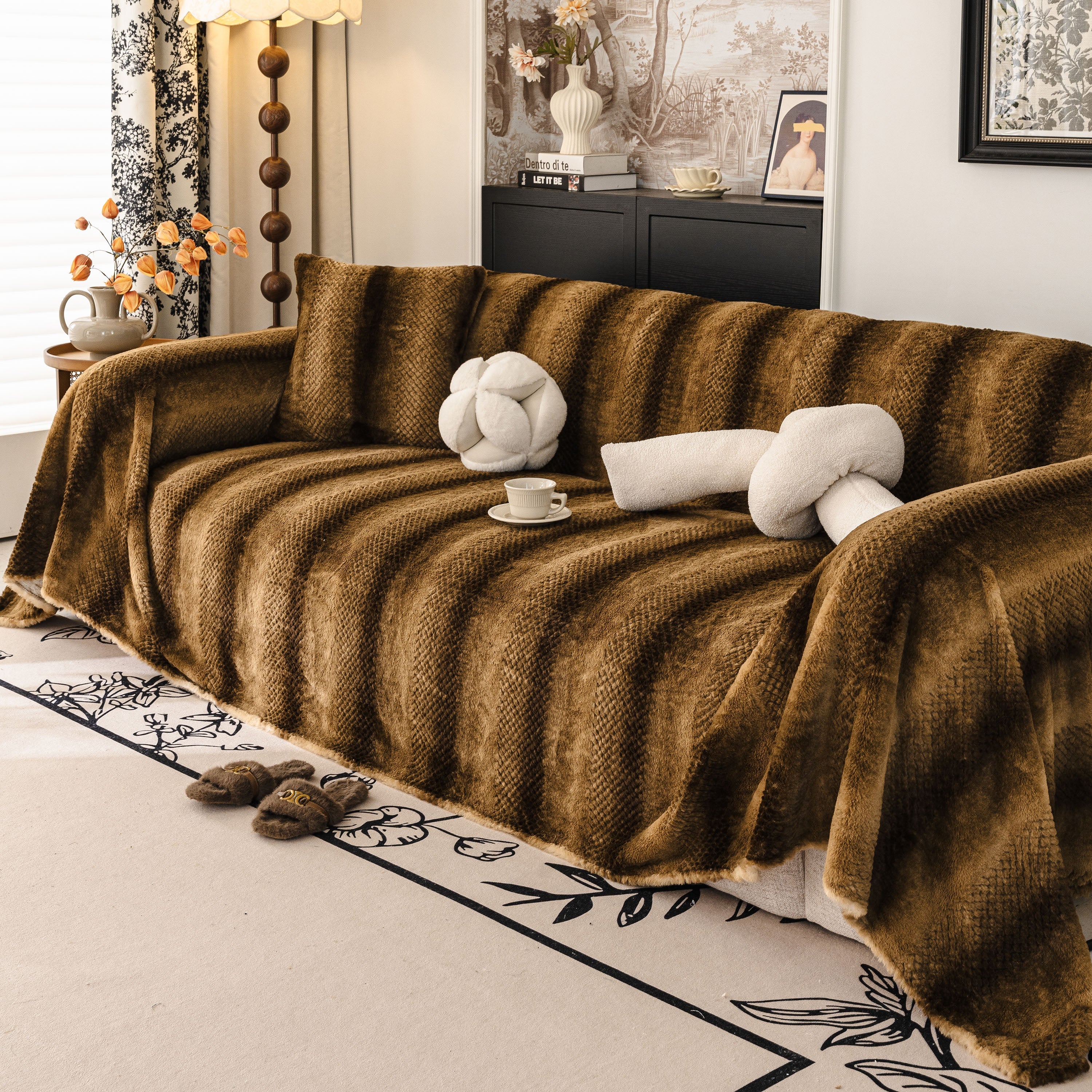 Faux Fur Sofa Cover Washable Furniture Protector for Sectional Warm & Fuzzy Slipcover - Image 62