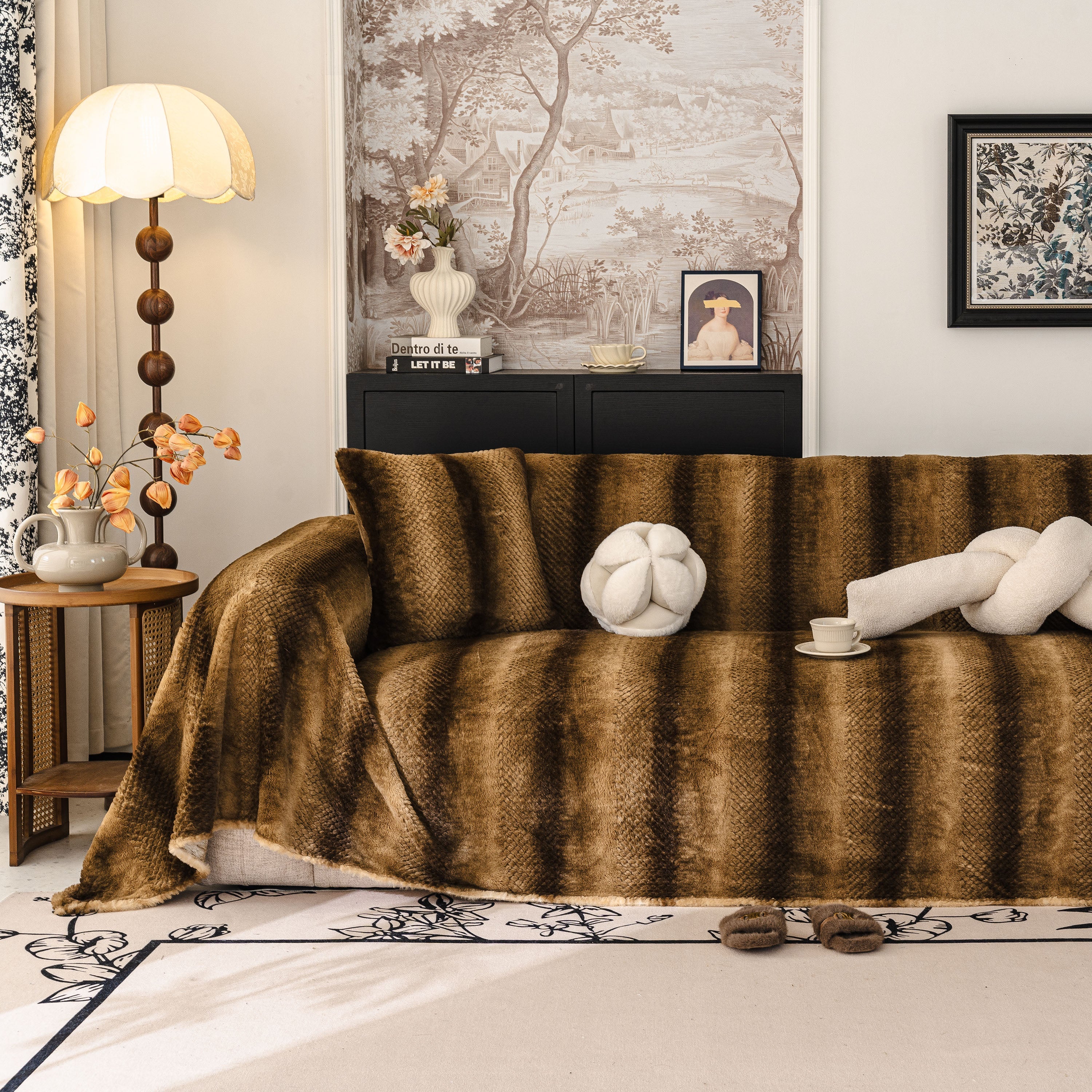 Faux Fur Sofa Cover Washable Furniture Protector for Sectional Warm & Fuzzy Slipcover - Image 63