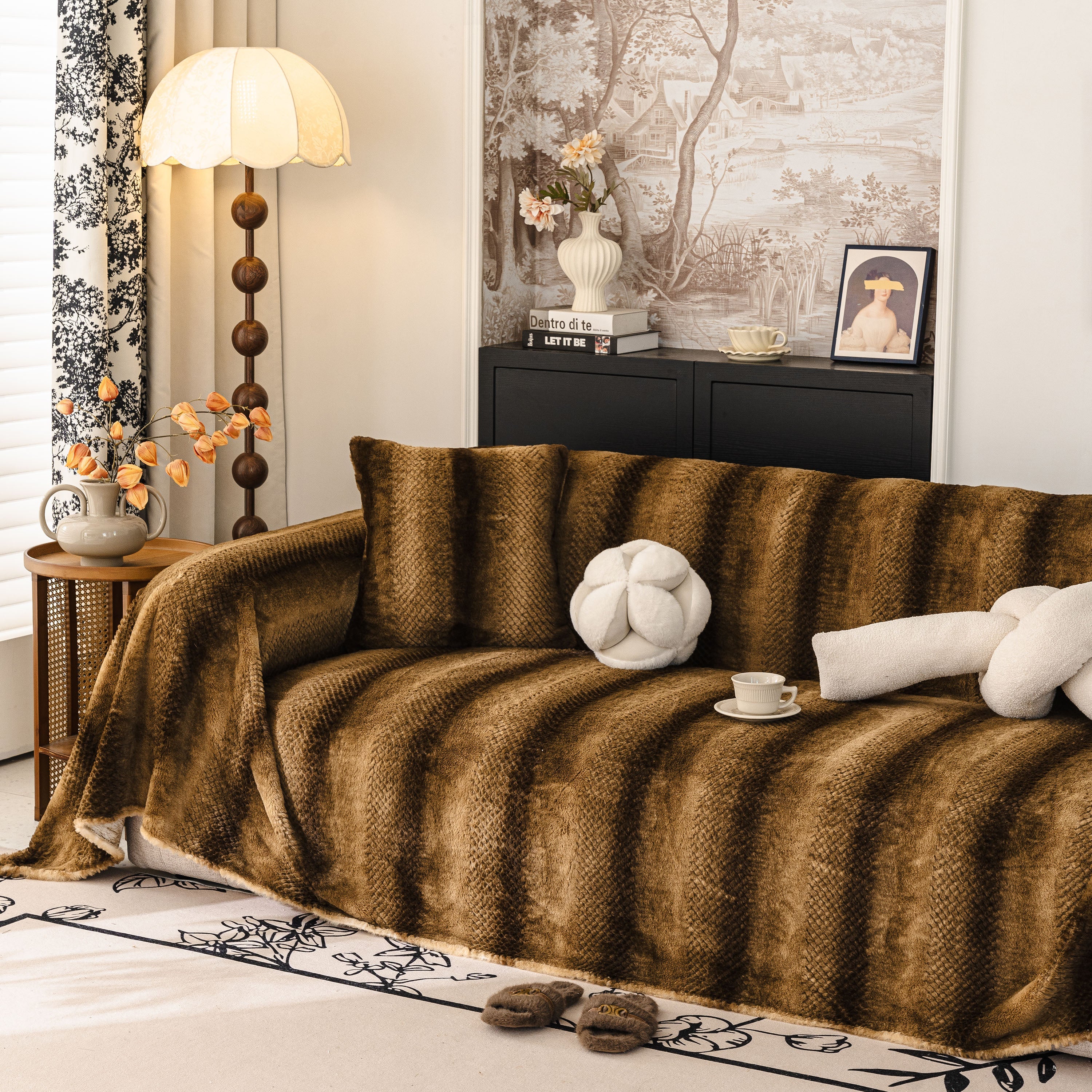 Faux Fur Sofa Cover Washable Furniture Protector for Sectional Warm & Fuzzy Slipcover - Image 65
