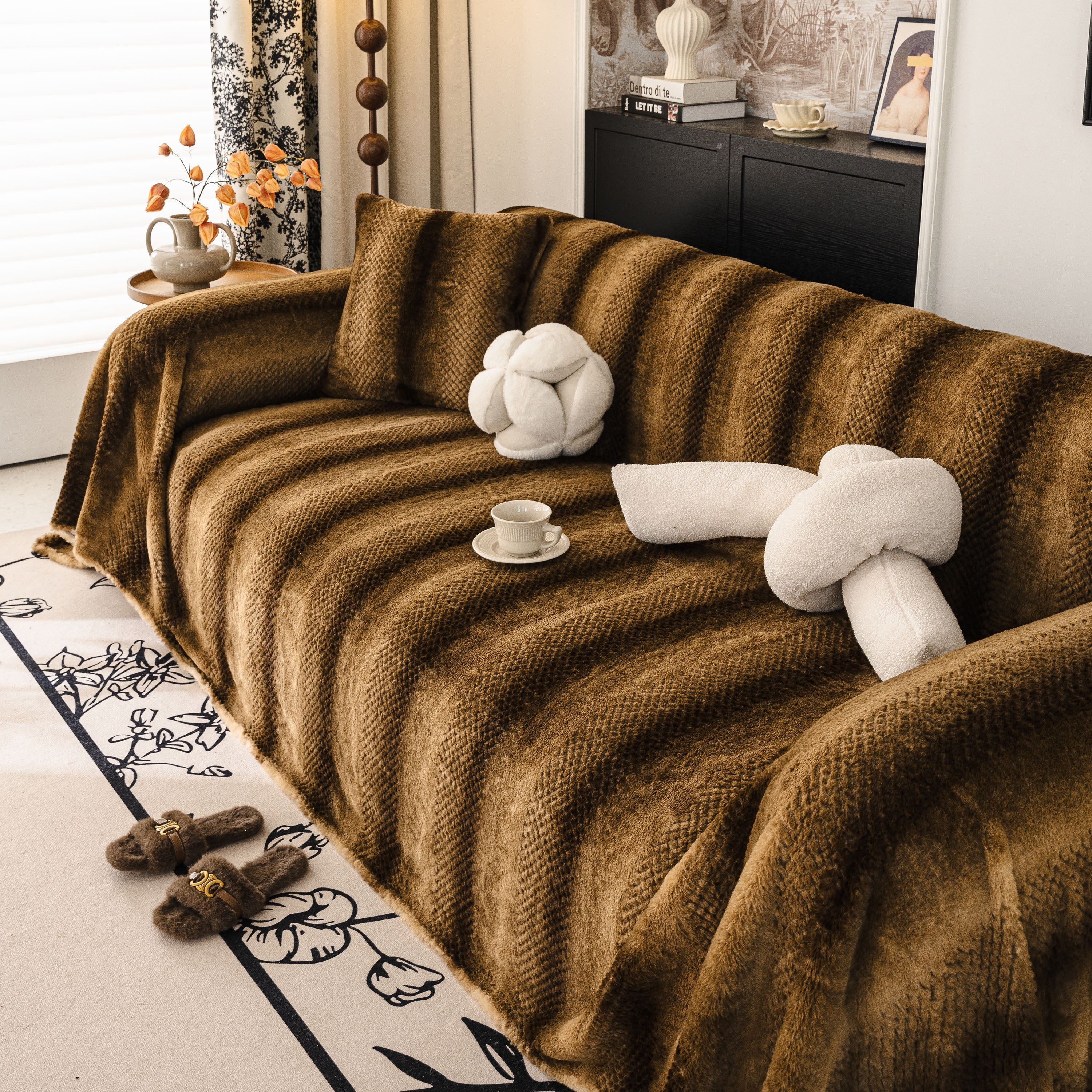 Faux Fur Sofa Cover Washable Furniture Protector for Sectional Warm & Fuzzy Slipcover - Image 66
