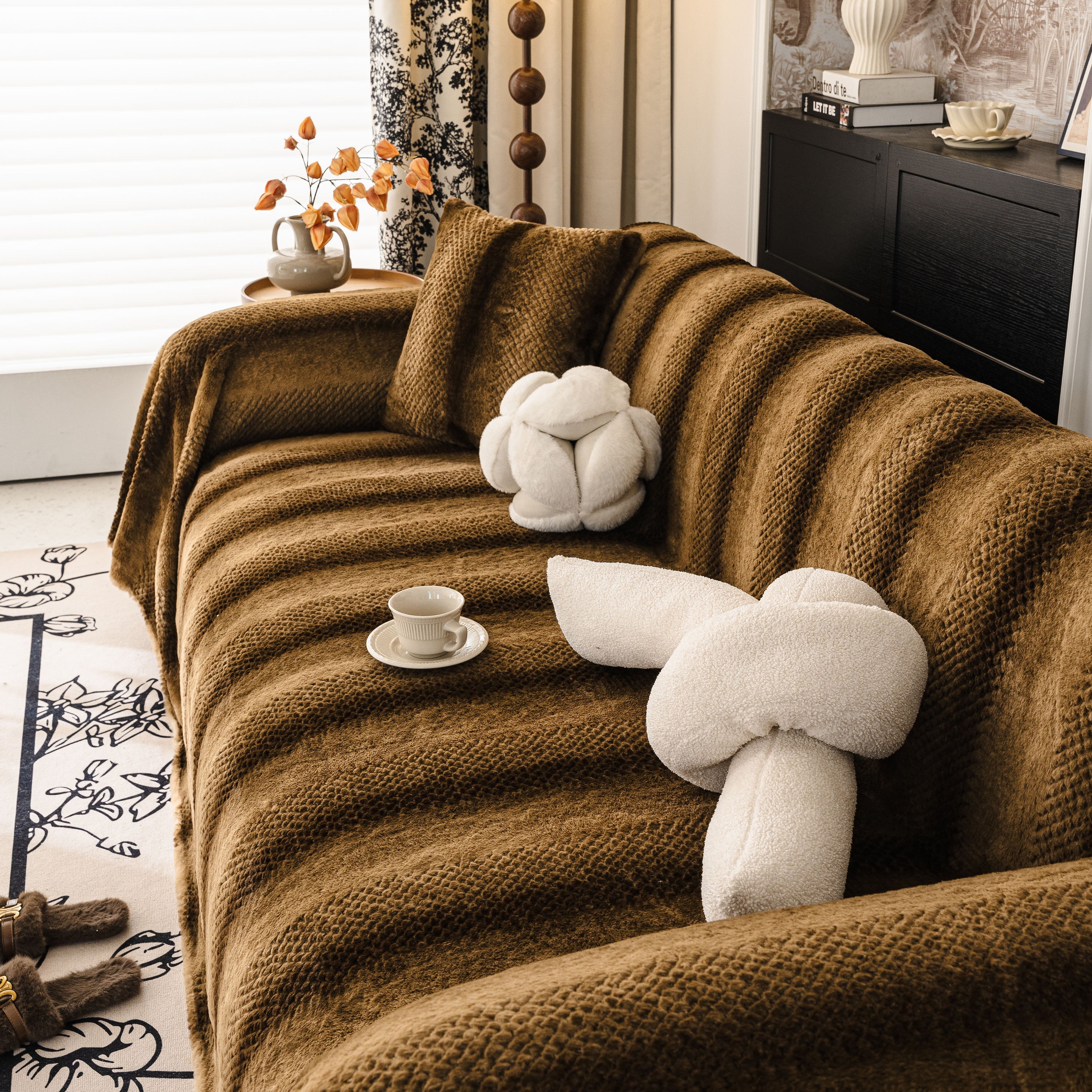 Faux Fur Sofa Cover Washable Furniture Protector for Sectional Warm & Fuzzy Slipcover - Image 67