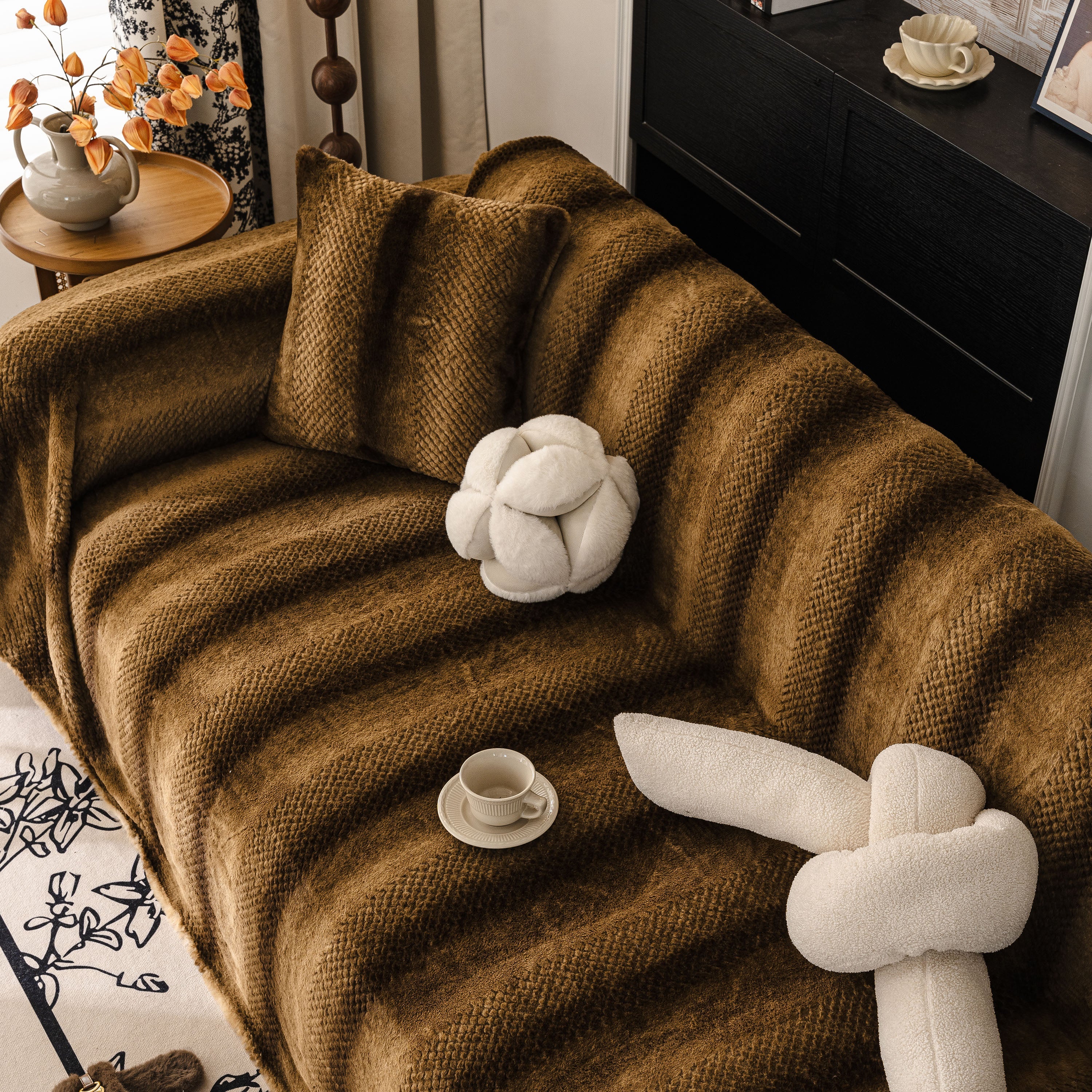 Faux Fur Sofa Cover Washable Furniture Protector for Sectional Warm & Fuzzy Slipcover - Image 68