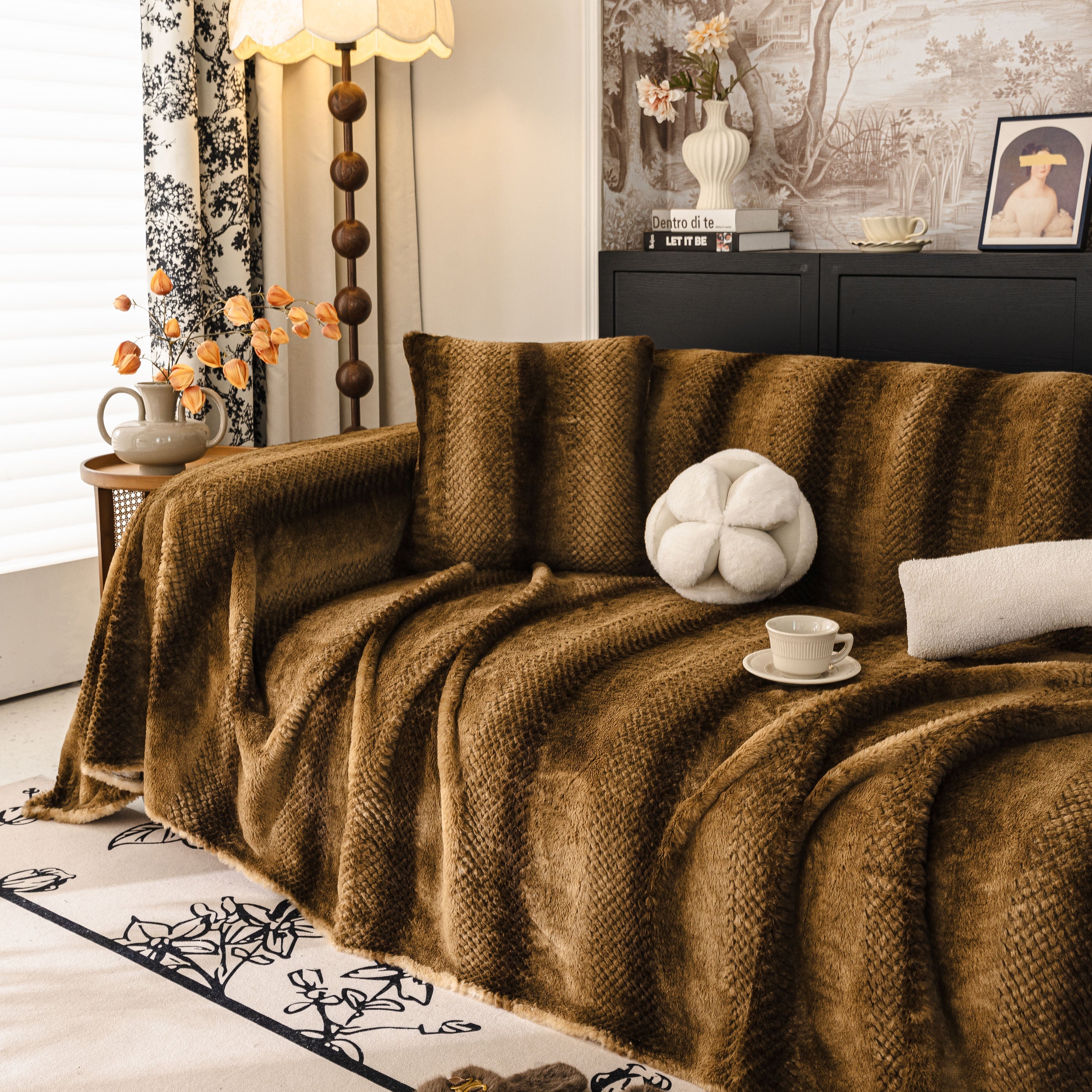 Faux Fur Sofa Cover Washable Furniture Protector for Sectional Warm & Fuzzy Slipcover - Image 71