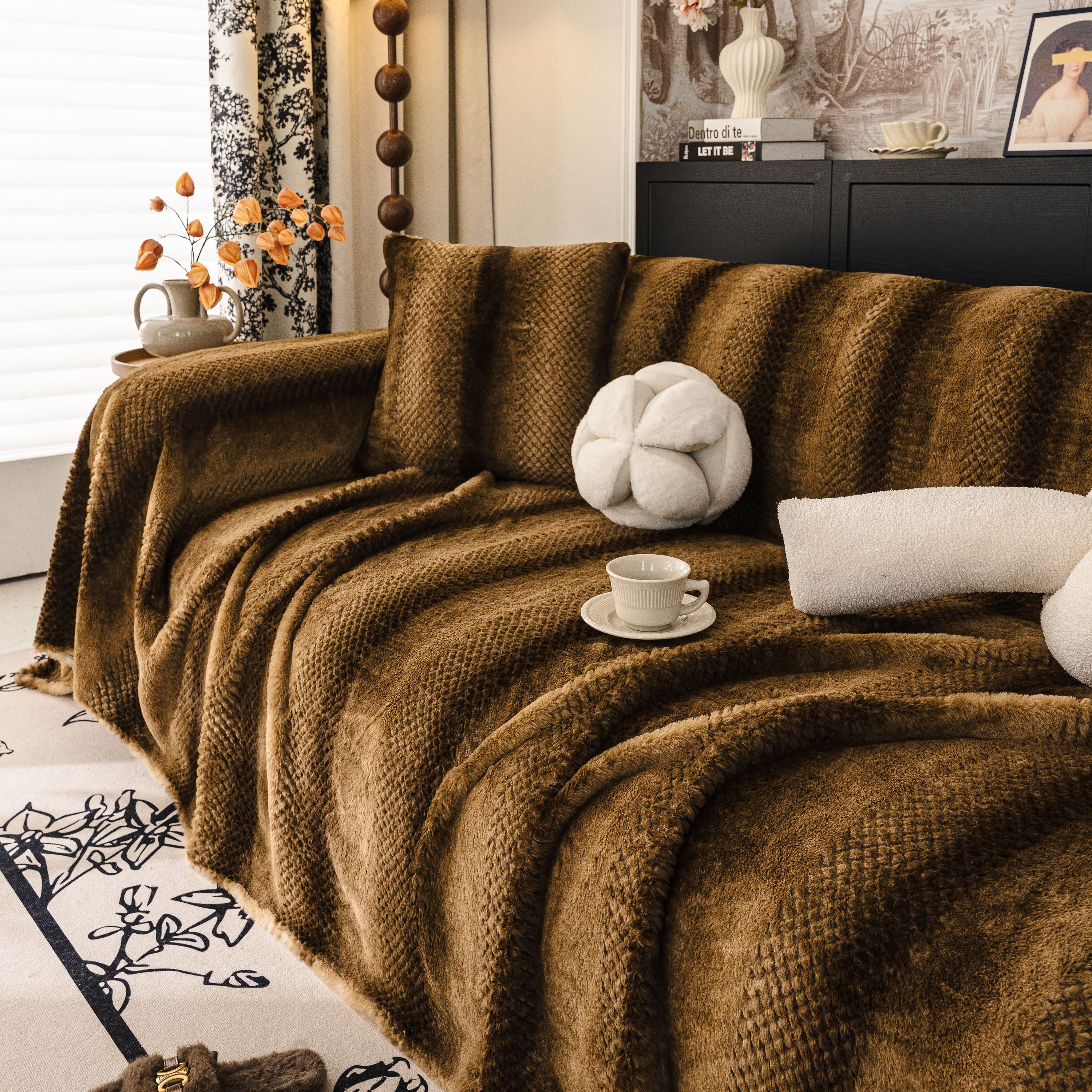 Faux Fur Sofa Cover Washable Furniture Protector for Sectional Warm & Fuzzy Slipcover - Image 72
