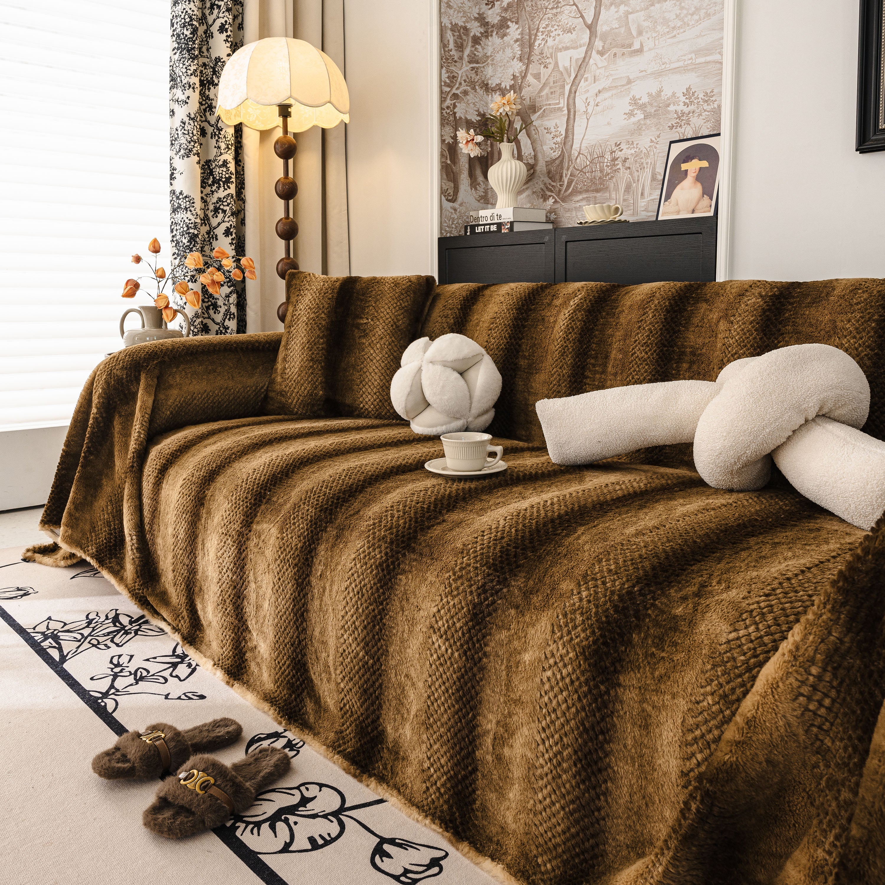 Faux Fur Sofa Cover Washable Furniture Protector for Sectional Warm & Fuzzy Slipcover - Image 77