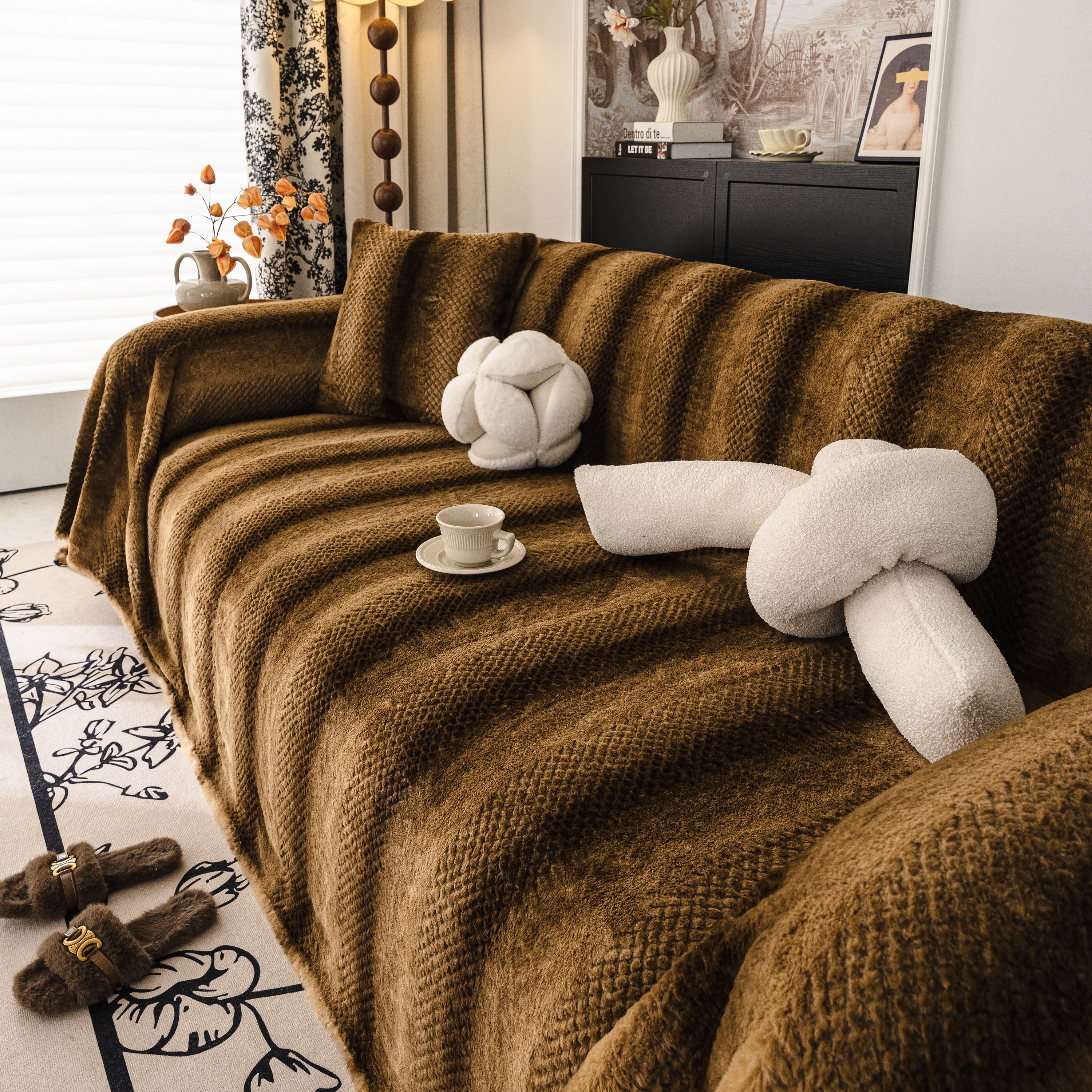 Faux Fur Sofa Cover Washable Furniture Protector for Sectional Warm & Fuzzy Slipcover - Image 78