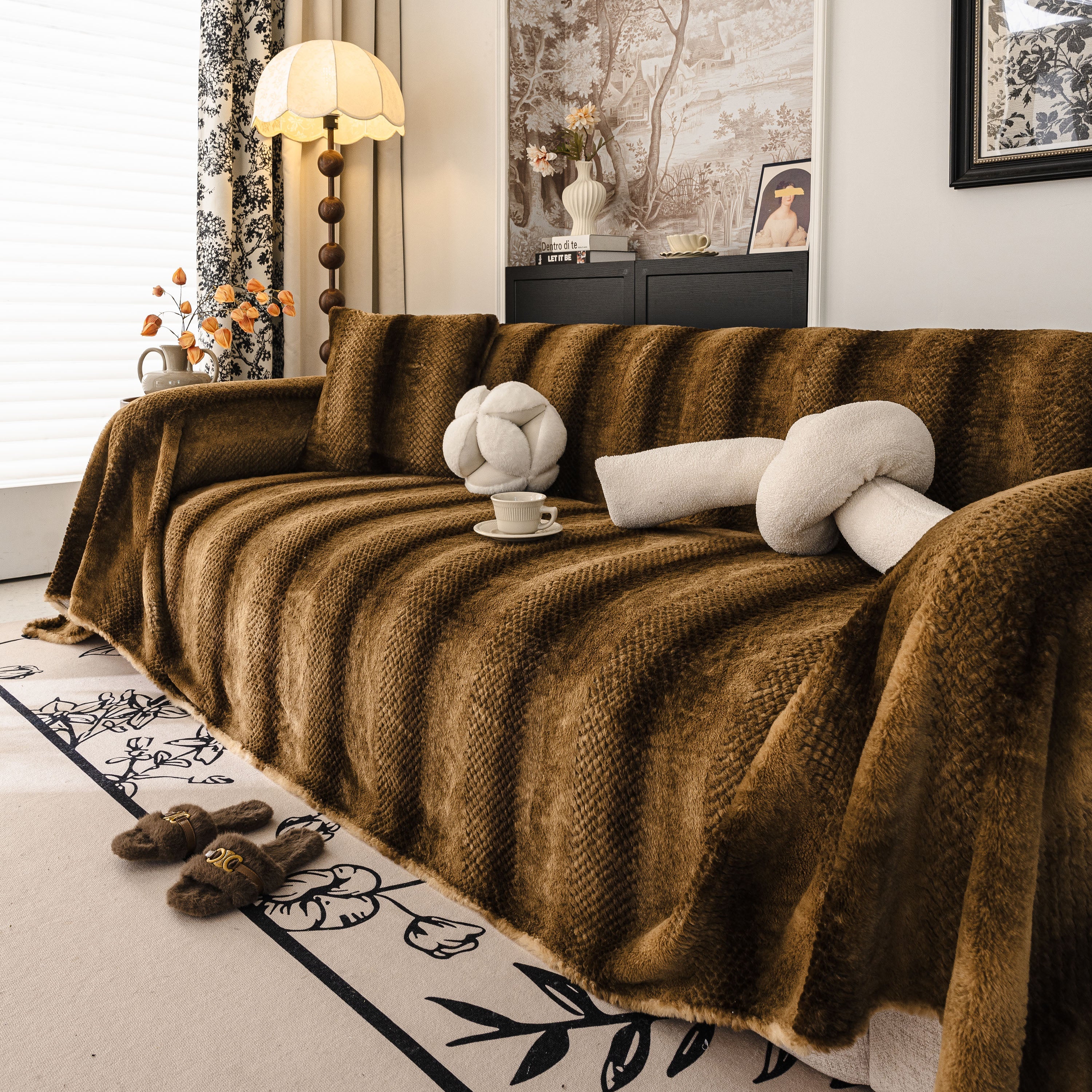 Faux Fur Sofa Cover Washable Furniture Protector for Sectional Warm & Fuzzy Slipcover - Image 79