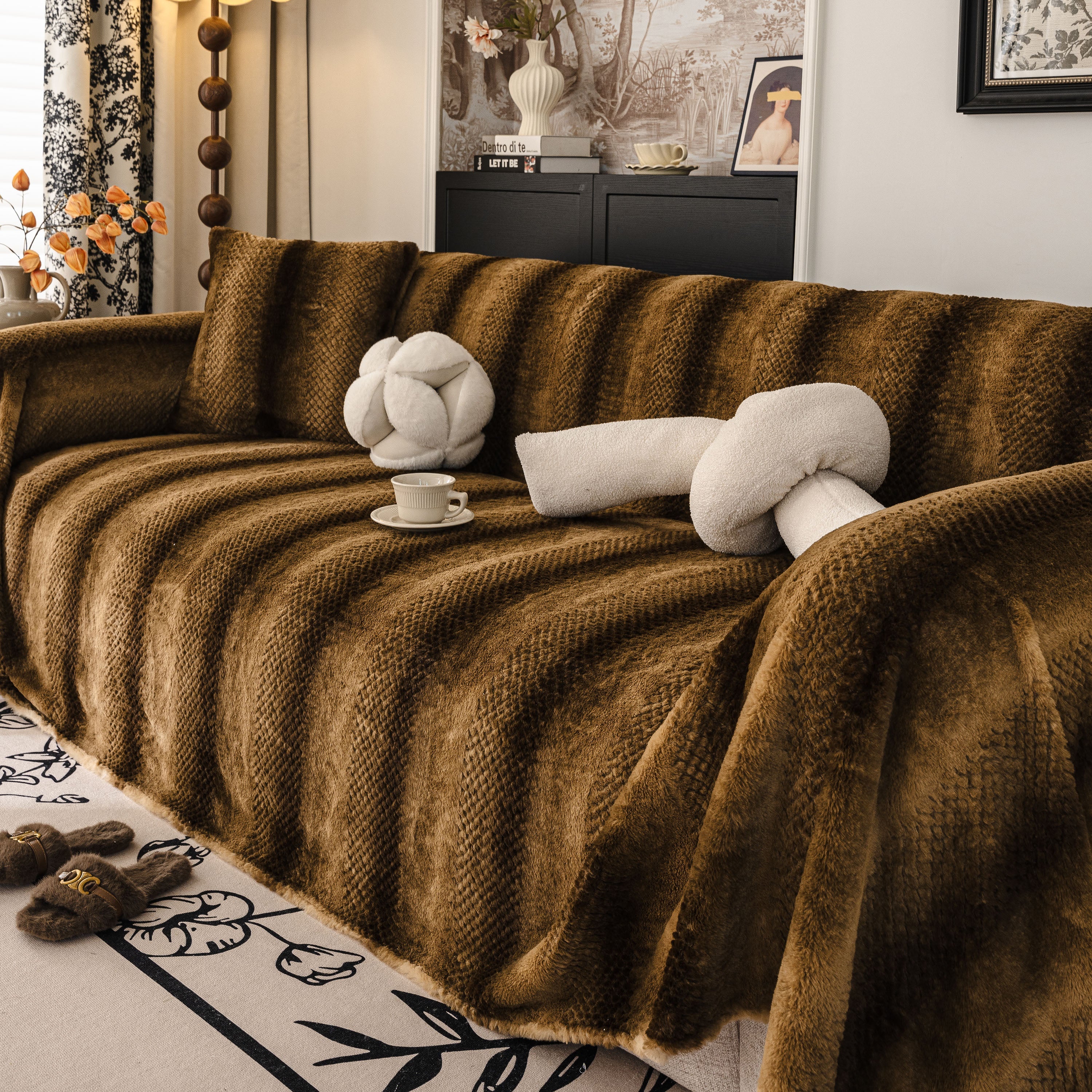 Faux Fur Sofa Cover Washable Furniture Protector for Sectional Warm & Fuzzy Slipcover - Image 80