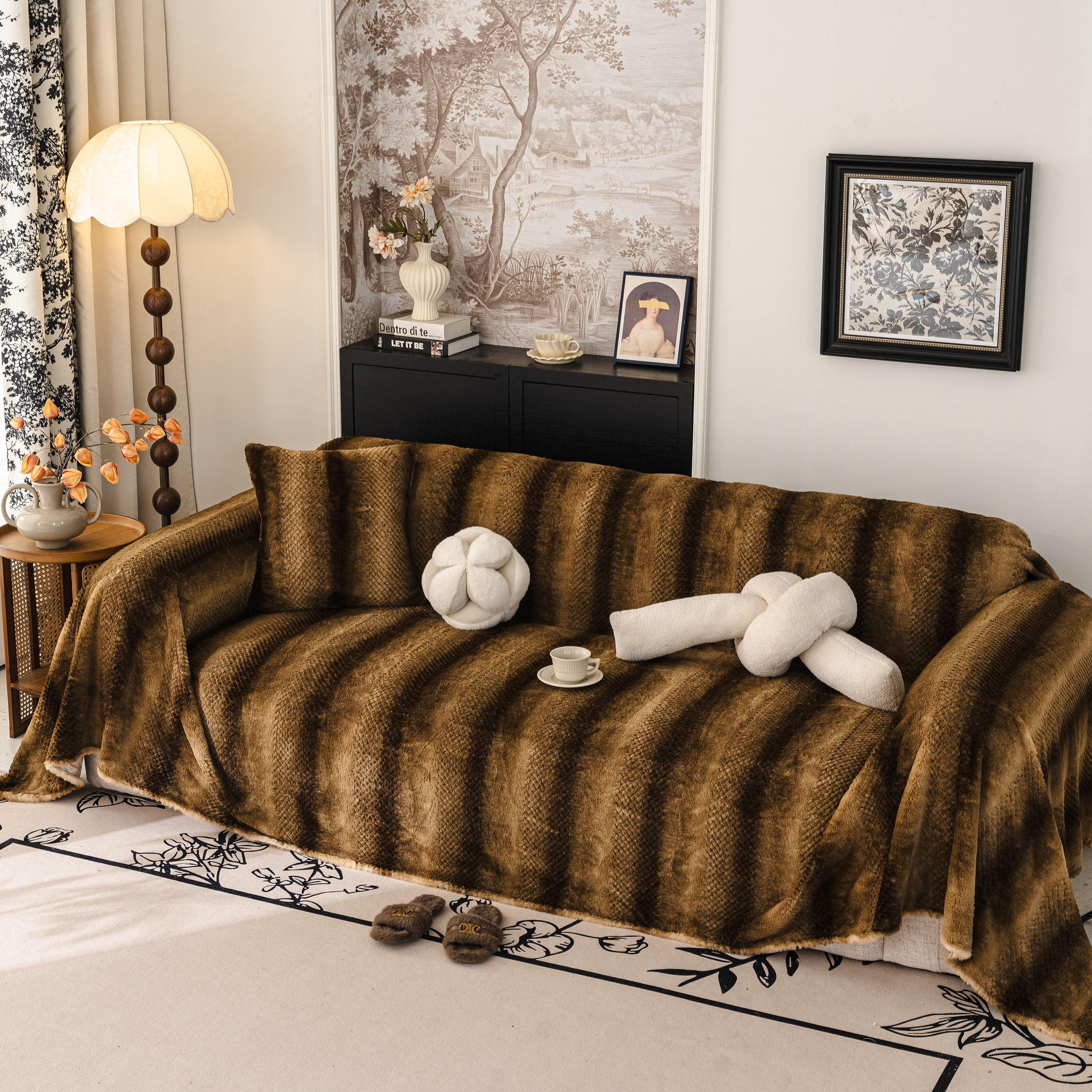 Faux Fur Sofa Cover Washable Furniture Protector for Sectional Warm & Fuzzy Slipcover - Image 81