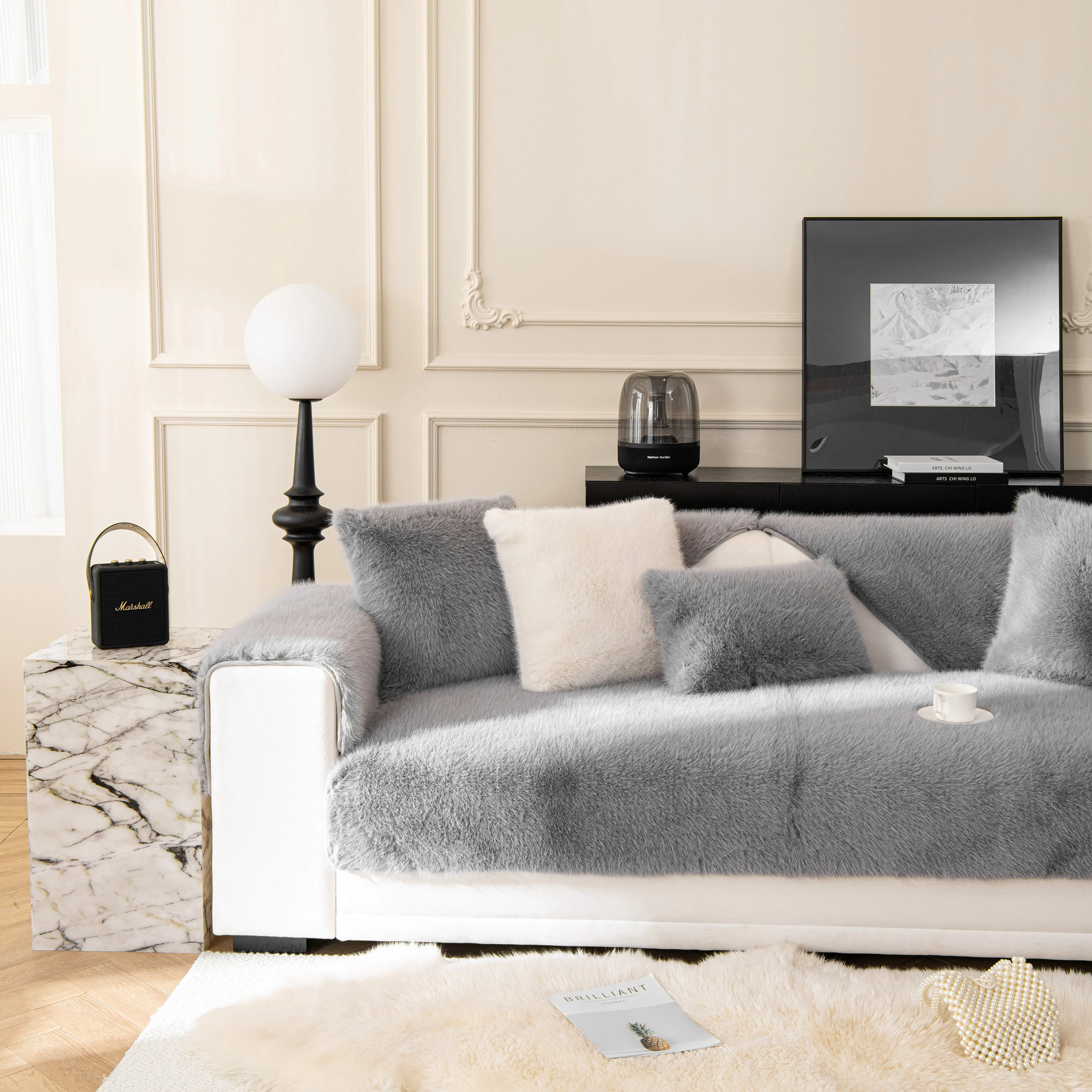 Faux Mink Velvet Luxury Fluffy Sofa Cushion, Winter Warm Thick Plush Non-slip Sofa Covers - Image 101