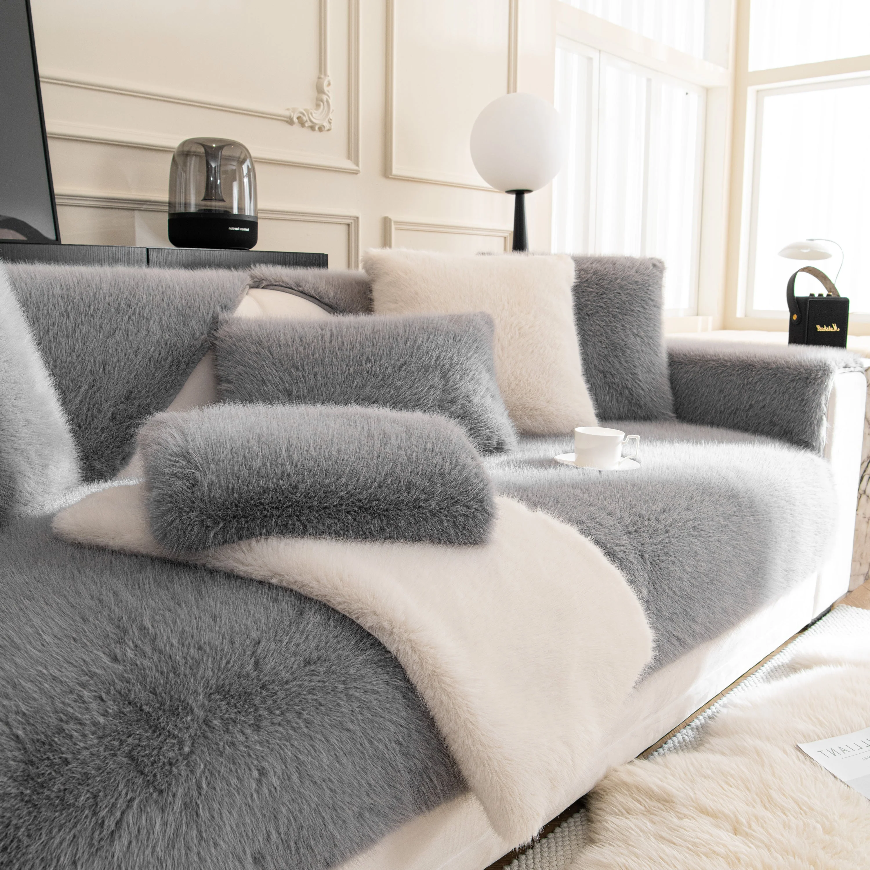 Faux Mink Velvet Luxury Fluffy Sofa Cushion, Winter Warm Thick Plush Non-slip Sofa Covers - Image 103