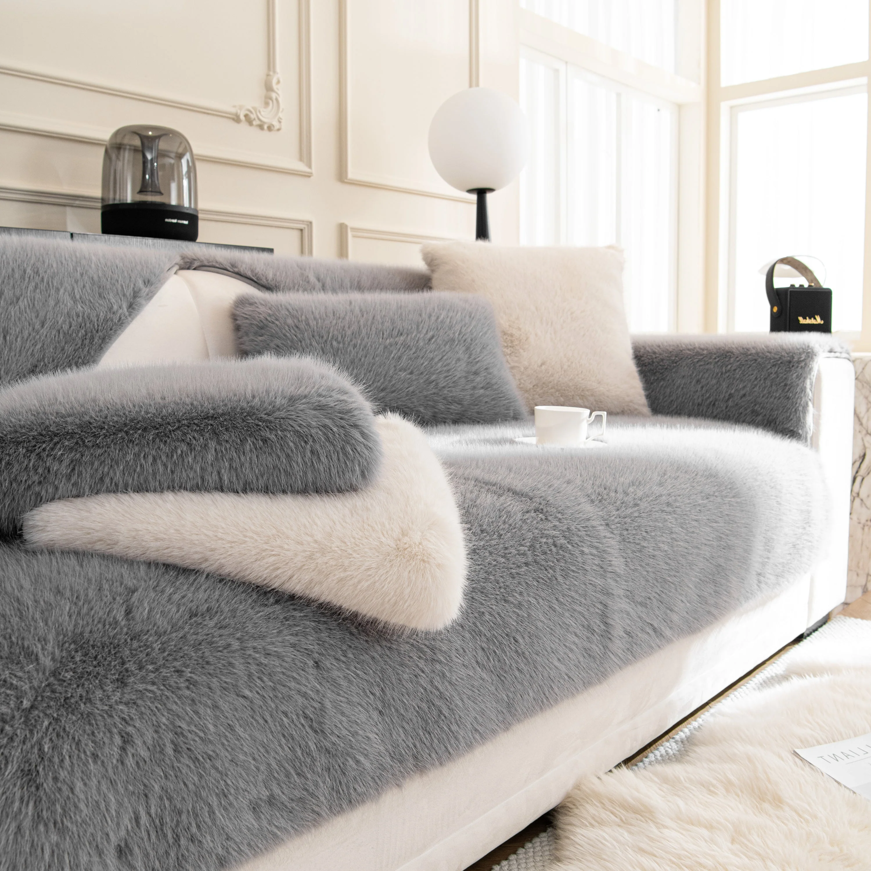 Faux Mink Velvet Luxury Fluffy Sofa Cushion, Winter Warm Thick Plush Non-slip Sofa Covers - Image 104
