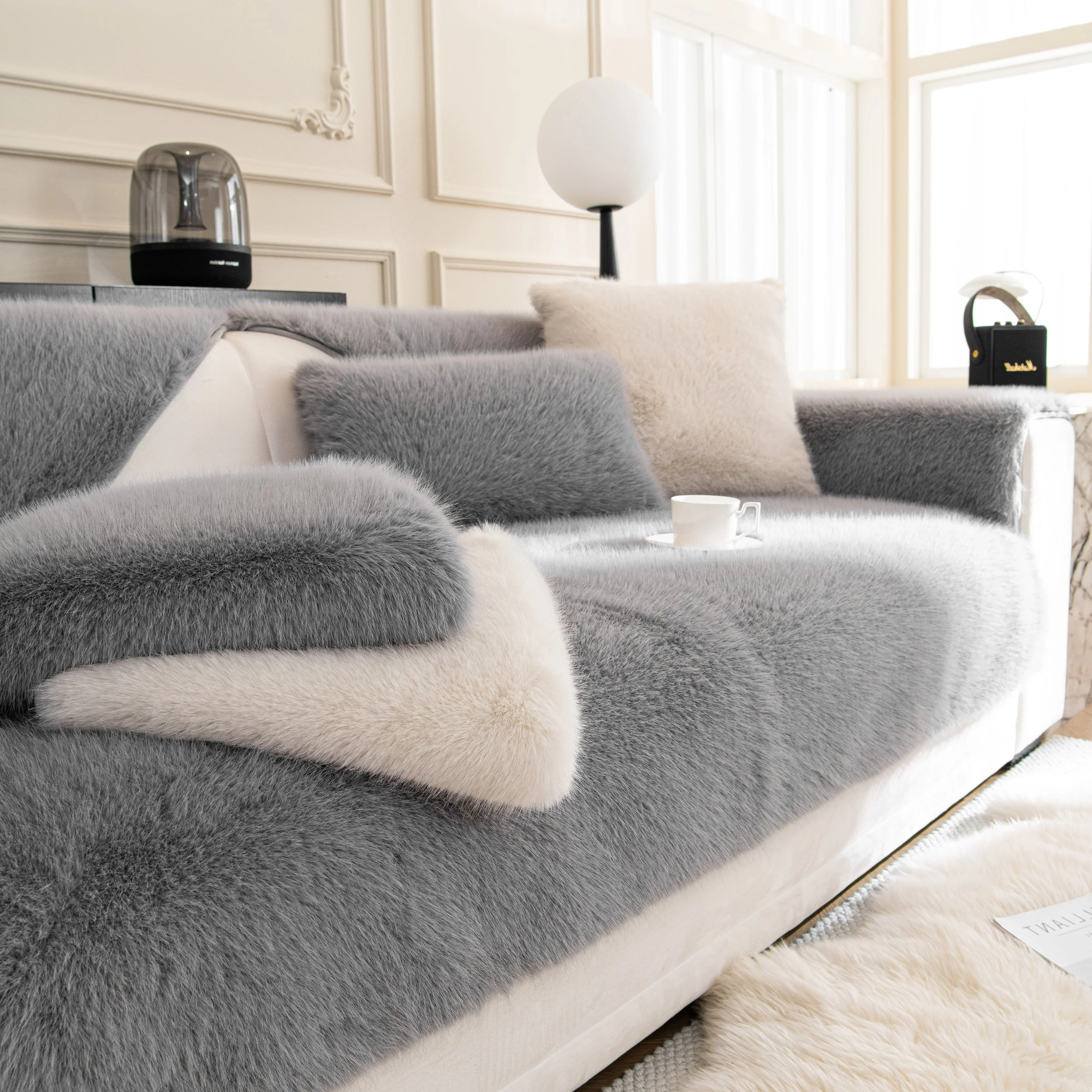 Faux Mink Velvet Luxury Fluffy Sofa Cushion, Winter Warm Thick Plush Non-slip Sofa Covers - Image 105