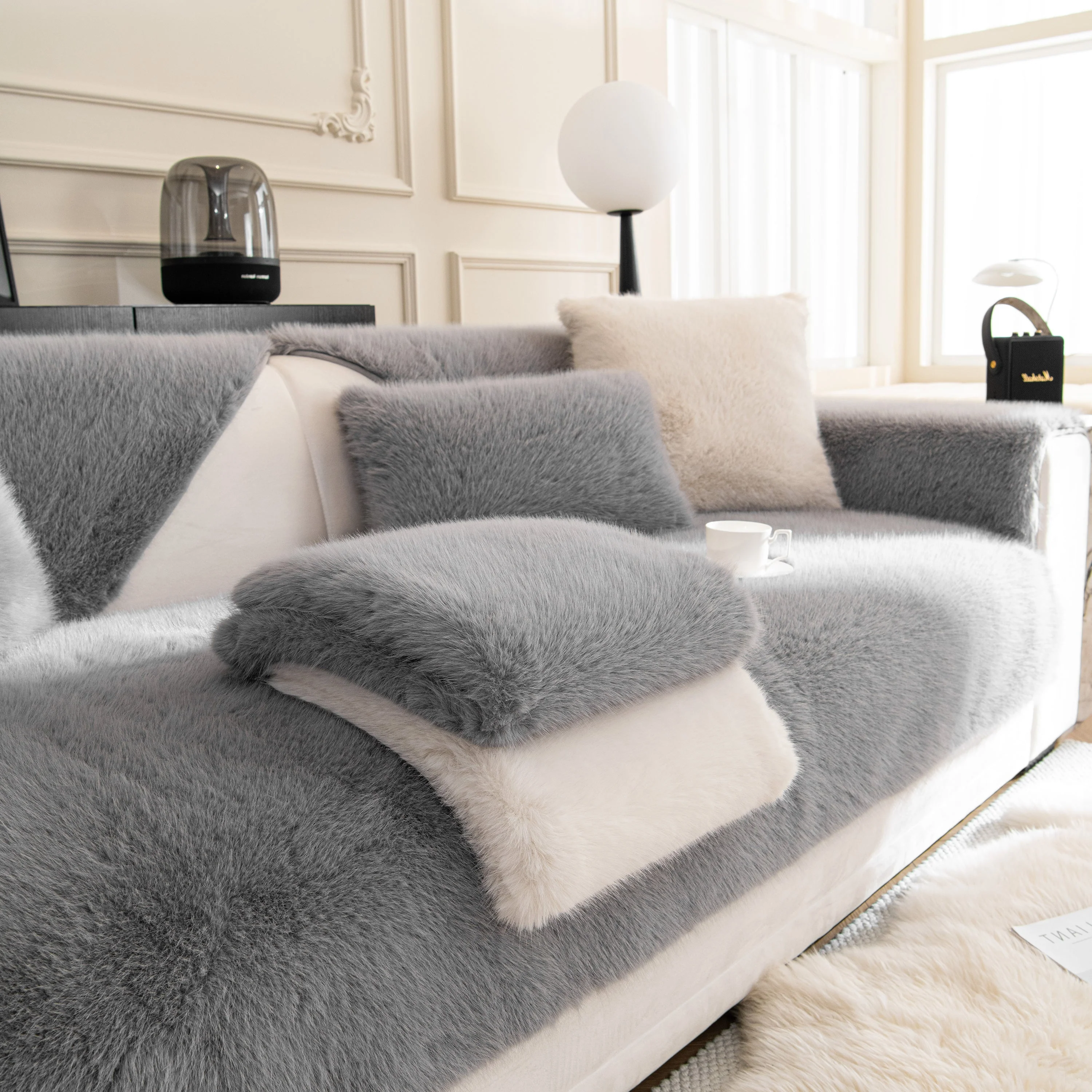 Faux Mink Velvet Luxury Fluffy Sofa Cushion, Winter Warm Thick Plush Non-slip Sofa Covers - Image 106