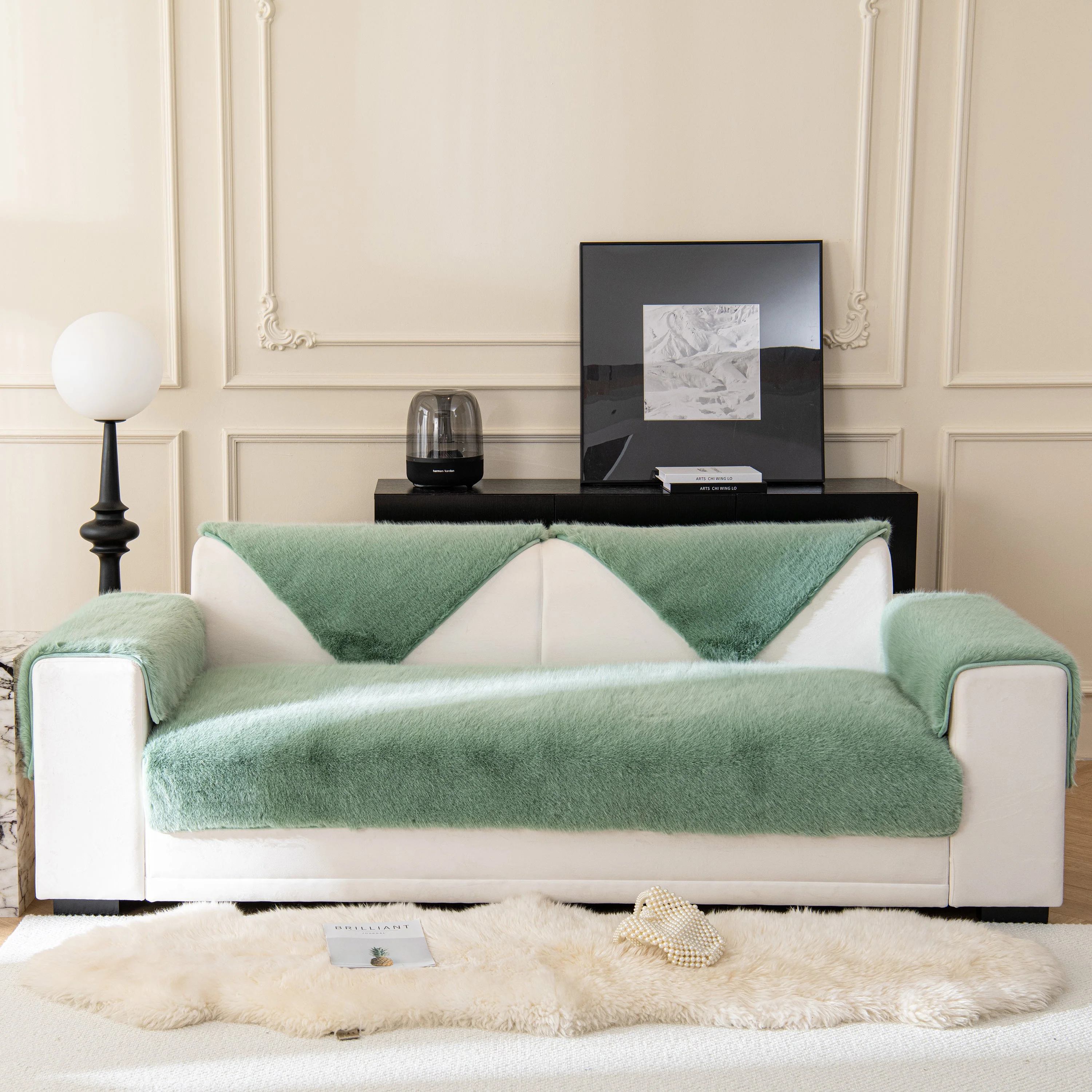 Faux Mink Velvet Luxury Fluffy Sofa Cushion, Winter Warm Thick Plush Non-slip Sofa Covers - Image 112
