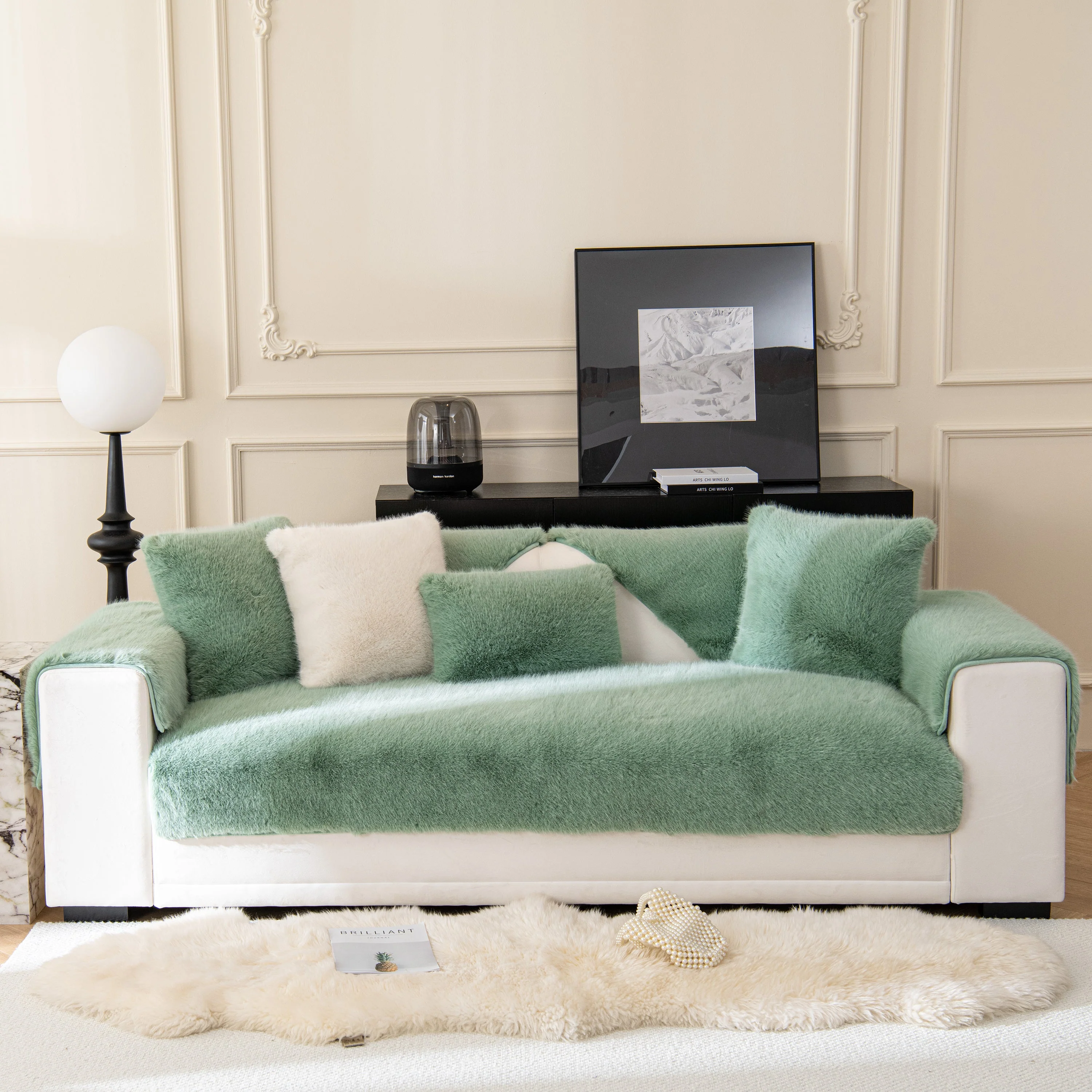 Faux Mink Velvet Luxury Fluffy Sofa Cushion, Winter Warm Thick Plush Non-slip Sofa Covers - Image 113