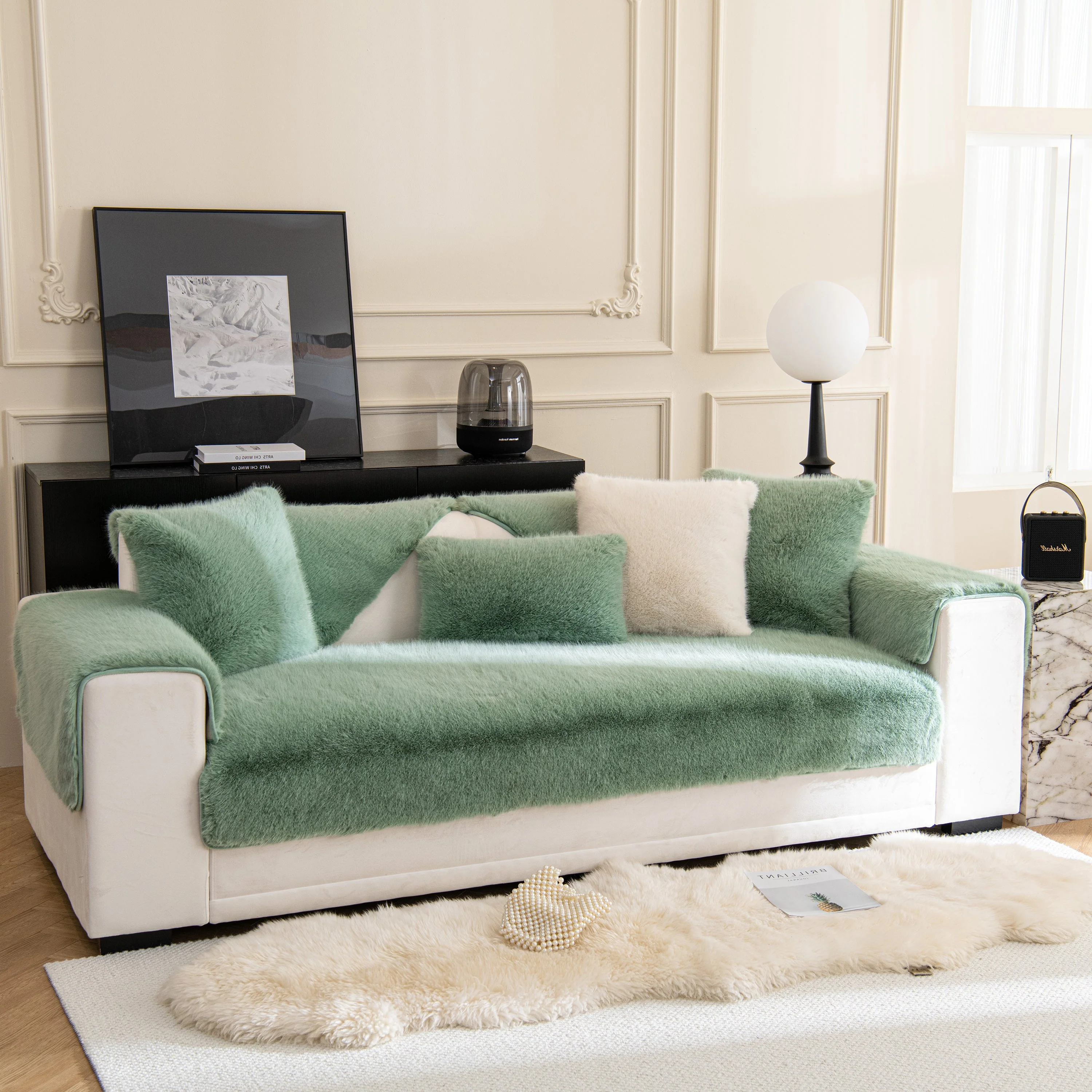 Faux Mink Velvet Luxury Fluffy Sofa Cushion, Winter Warm Thick Plush Non-slip Sofa Covers - Image 114