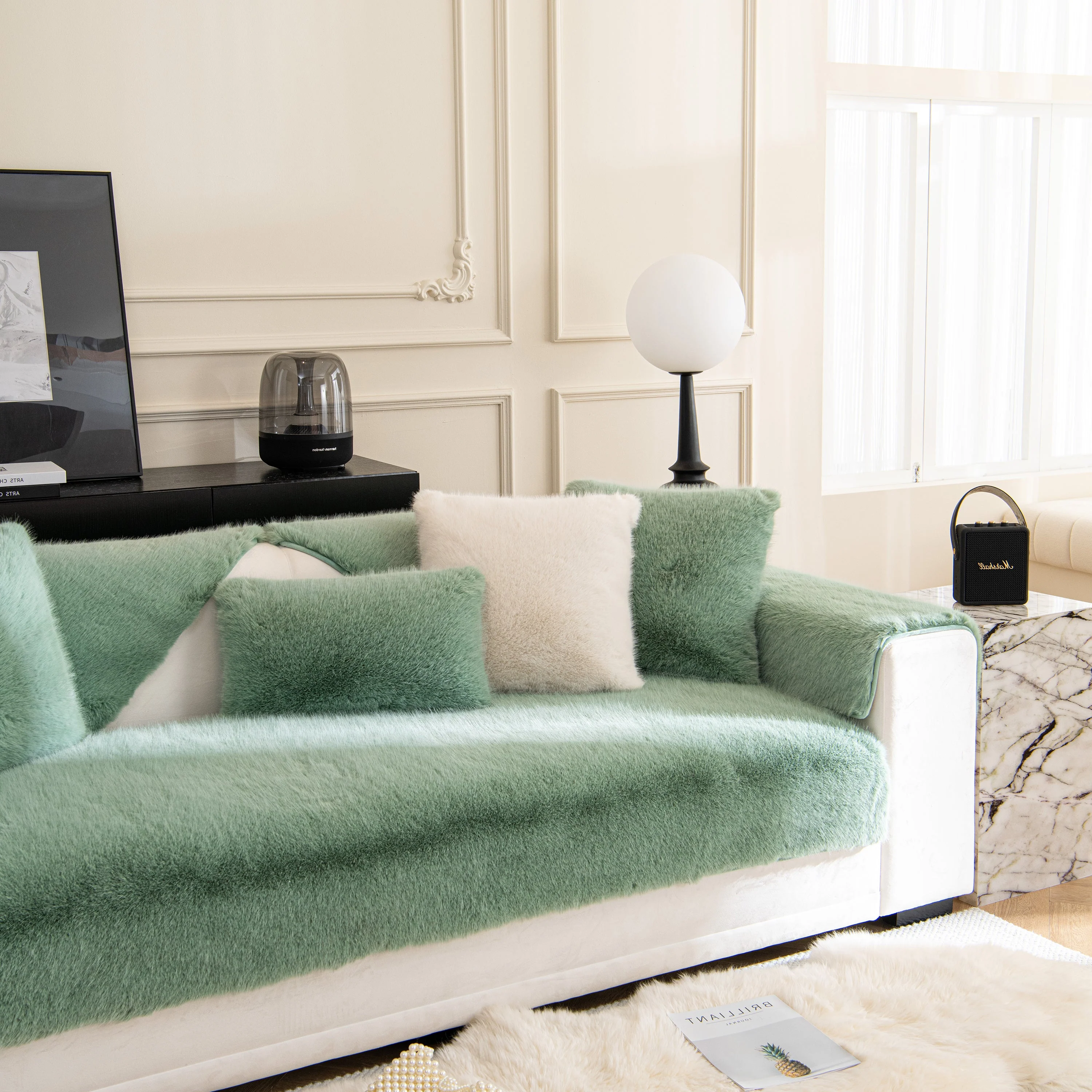 Faux Mink Velvet Luxury Fluffy Sofa Cushion, Winter Warm Thick Plush Non-slip Sofa Covers - Image 115