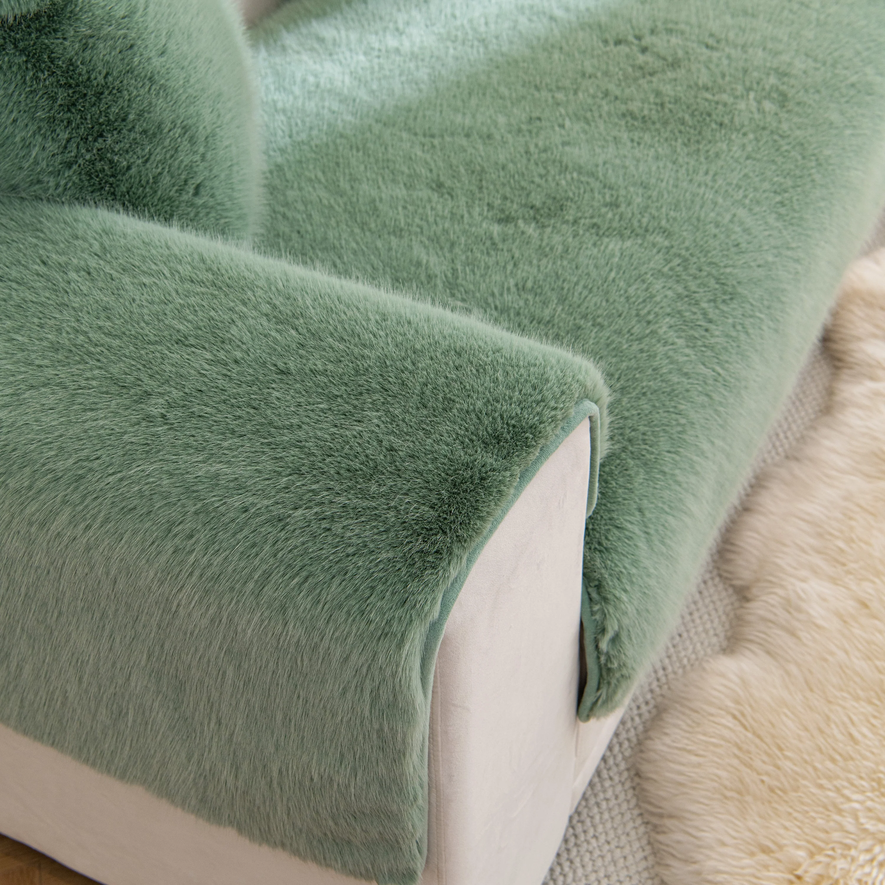 Faux Mink Velvet Luxury Fluffy Sofa Cushion, Winter Warm Thick Plush Non-slip Sofa Covers - Image 118