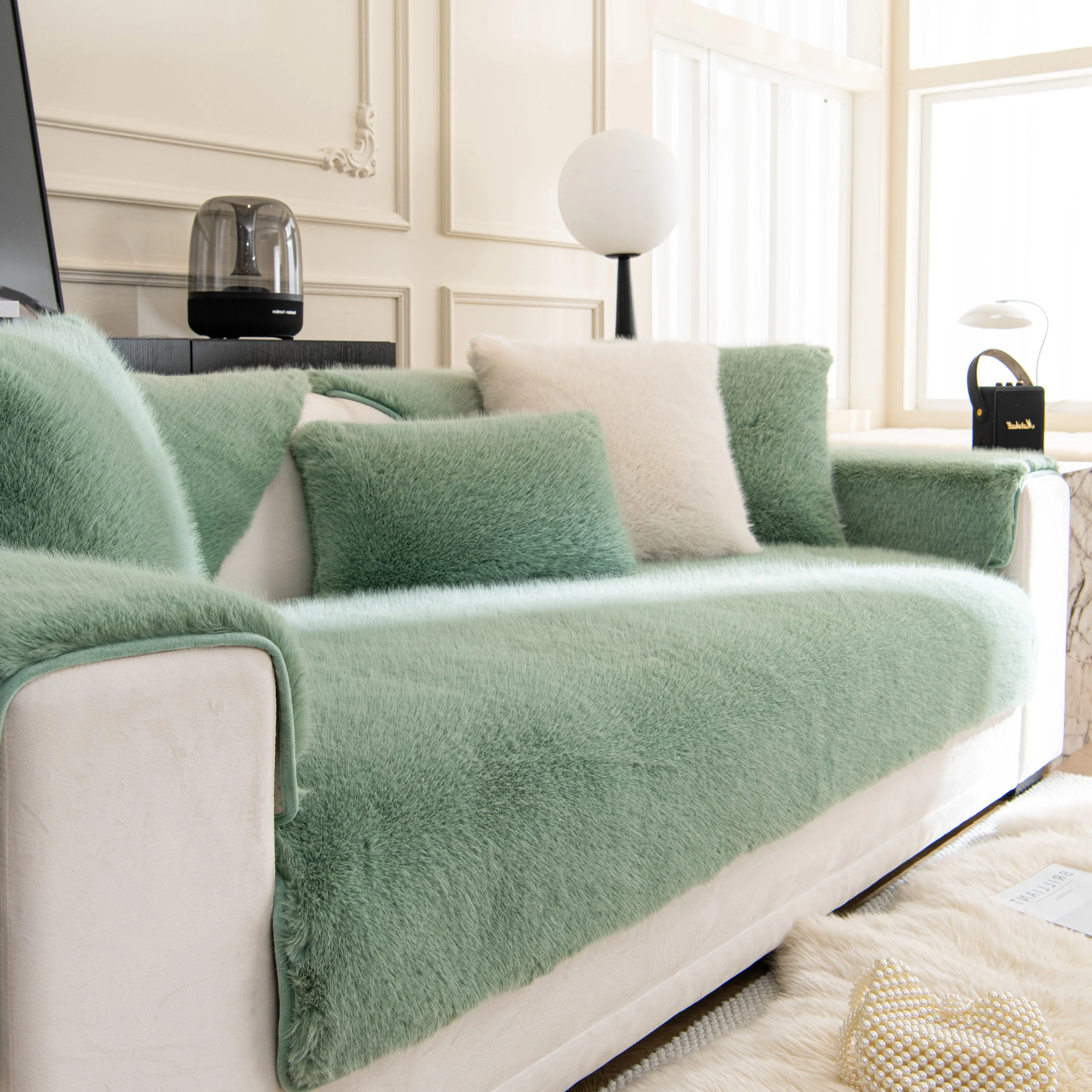 Faux Mink Velvet Luxury Fluffy Sofa Cushion, Winter Warm Thick Plush Non-slip Sofa Covers - Image 119